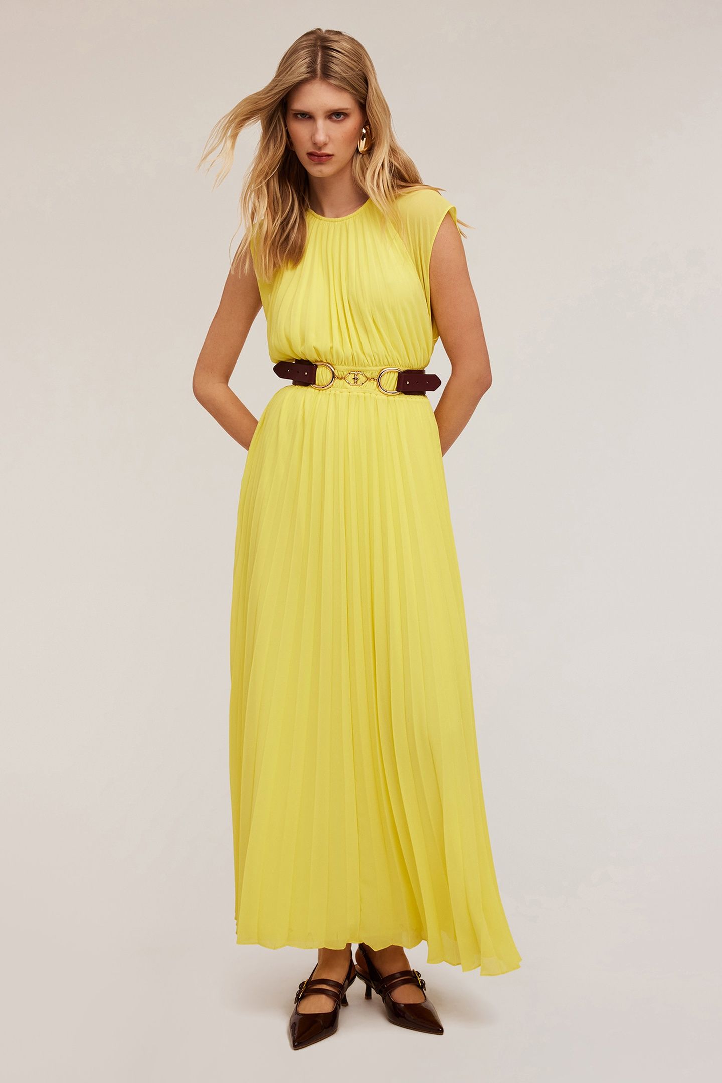 PLEATED LONG DRESS YELLOW 1