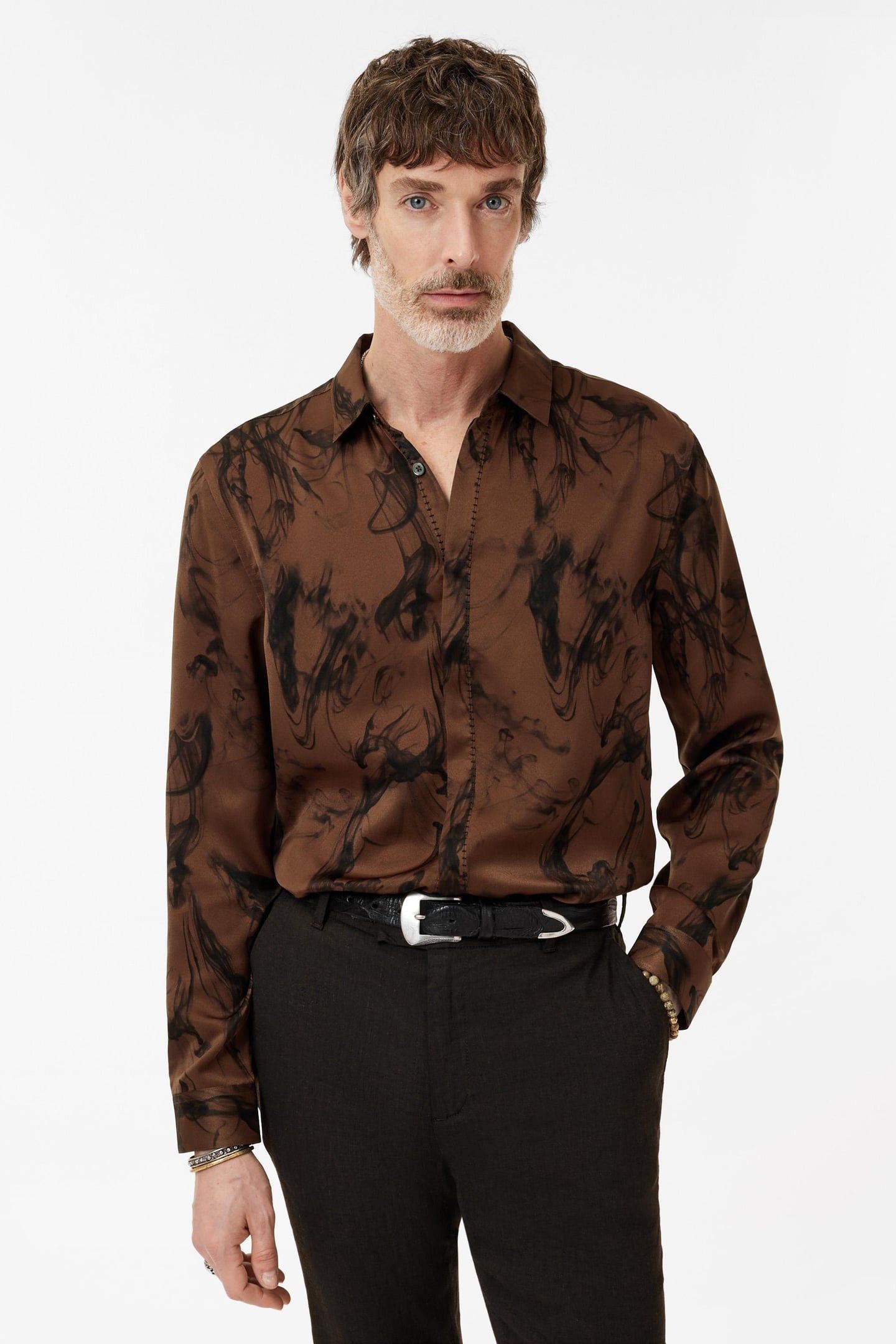 CONCEALED BUTTON PLACKET SHIRTS WITH DEC LT CHOCOLATE 1