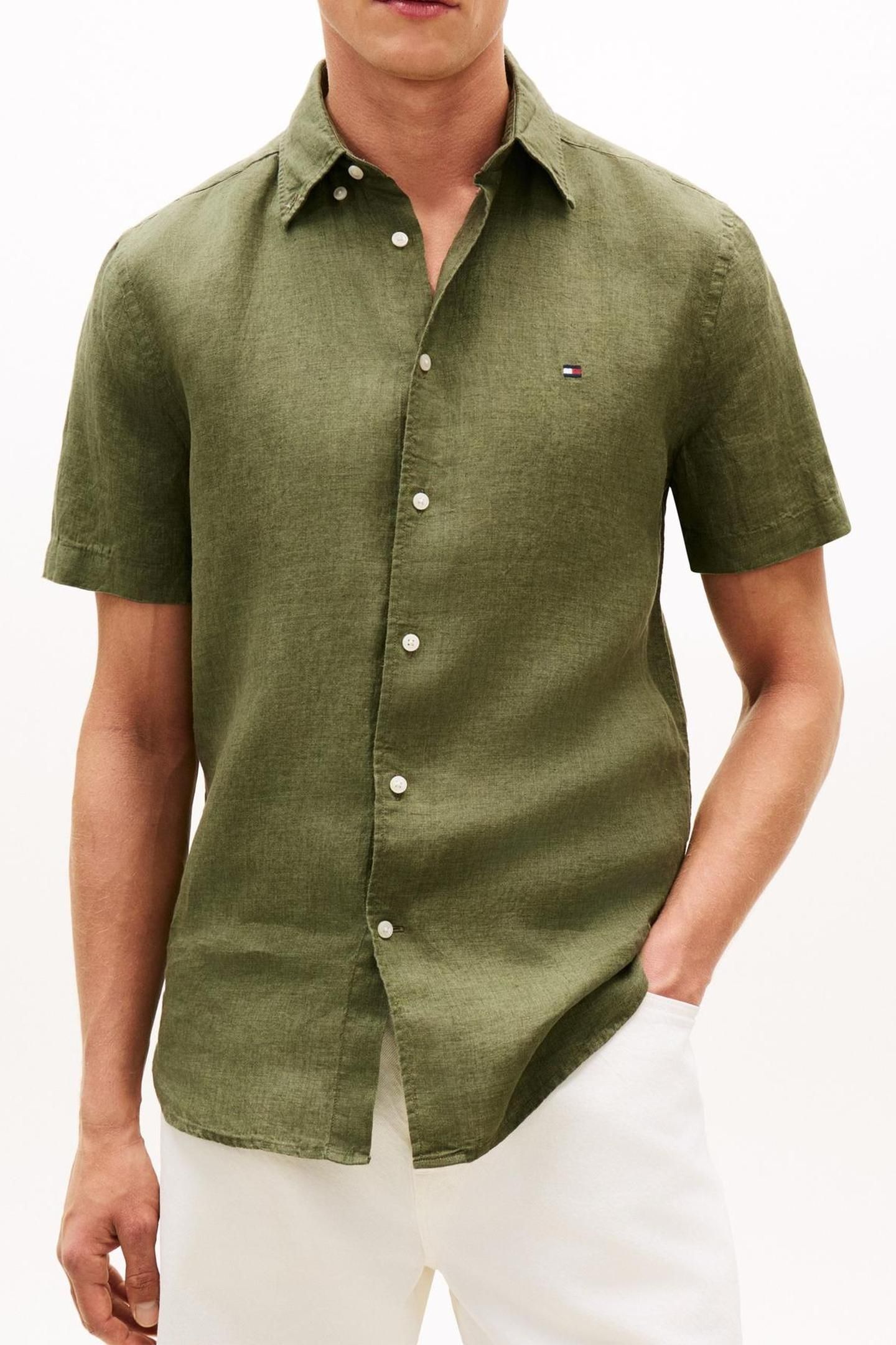 PIGMENT DYED LINEN SHIRT DARK ARTICHOKE 1