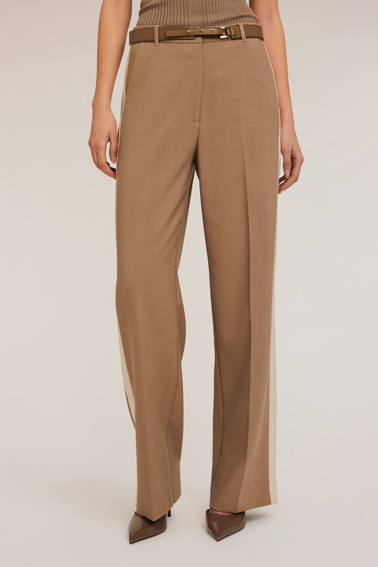 PALAZZO TROUSERS WITH SIDE BAND BROWN 1