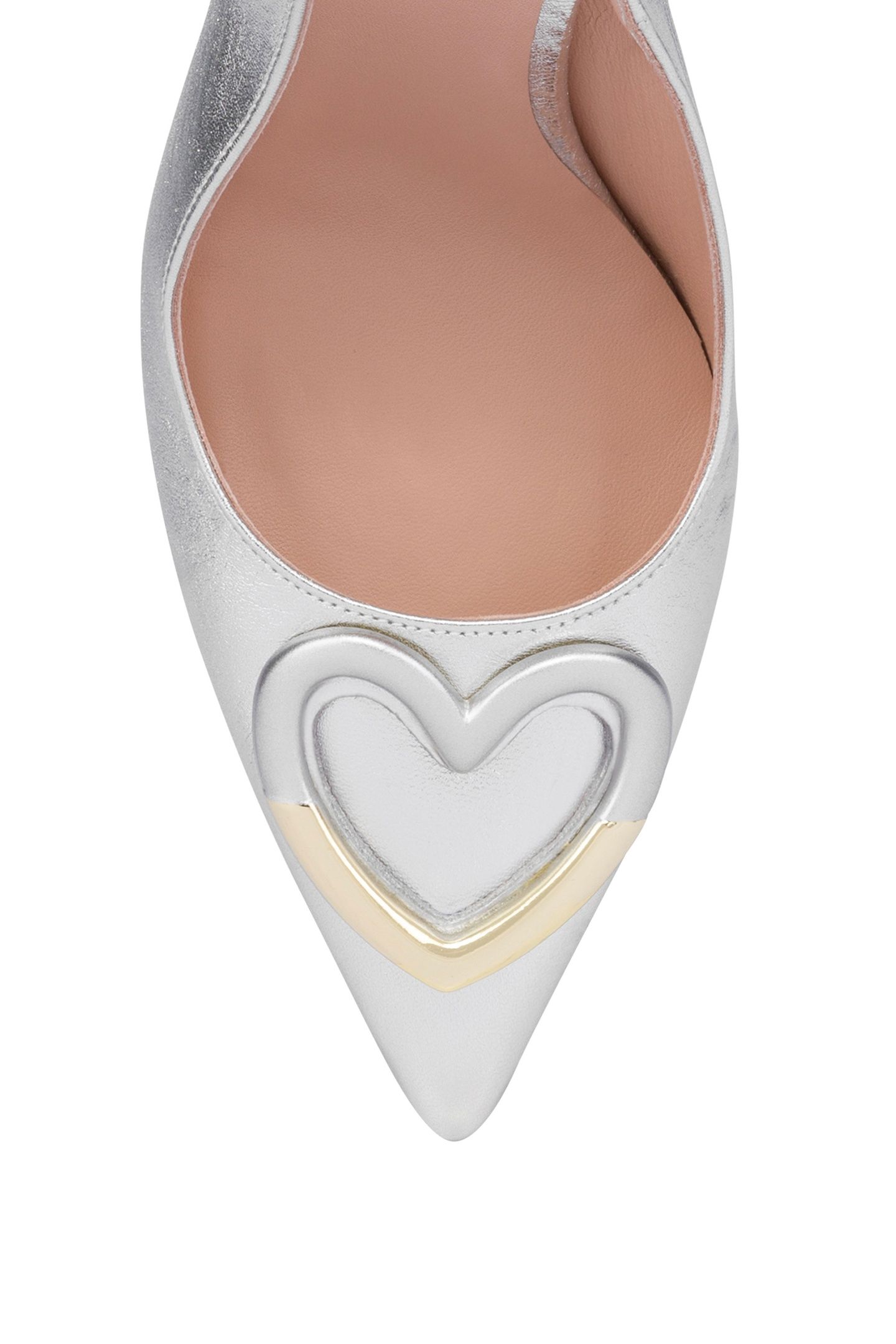 HEART PLAQUE LAMINATED NAPPA LEATHER SLINGBACK SILVER 7