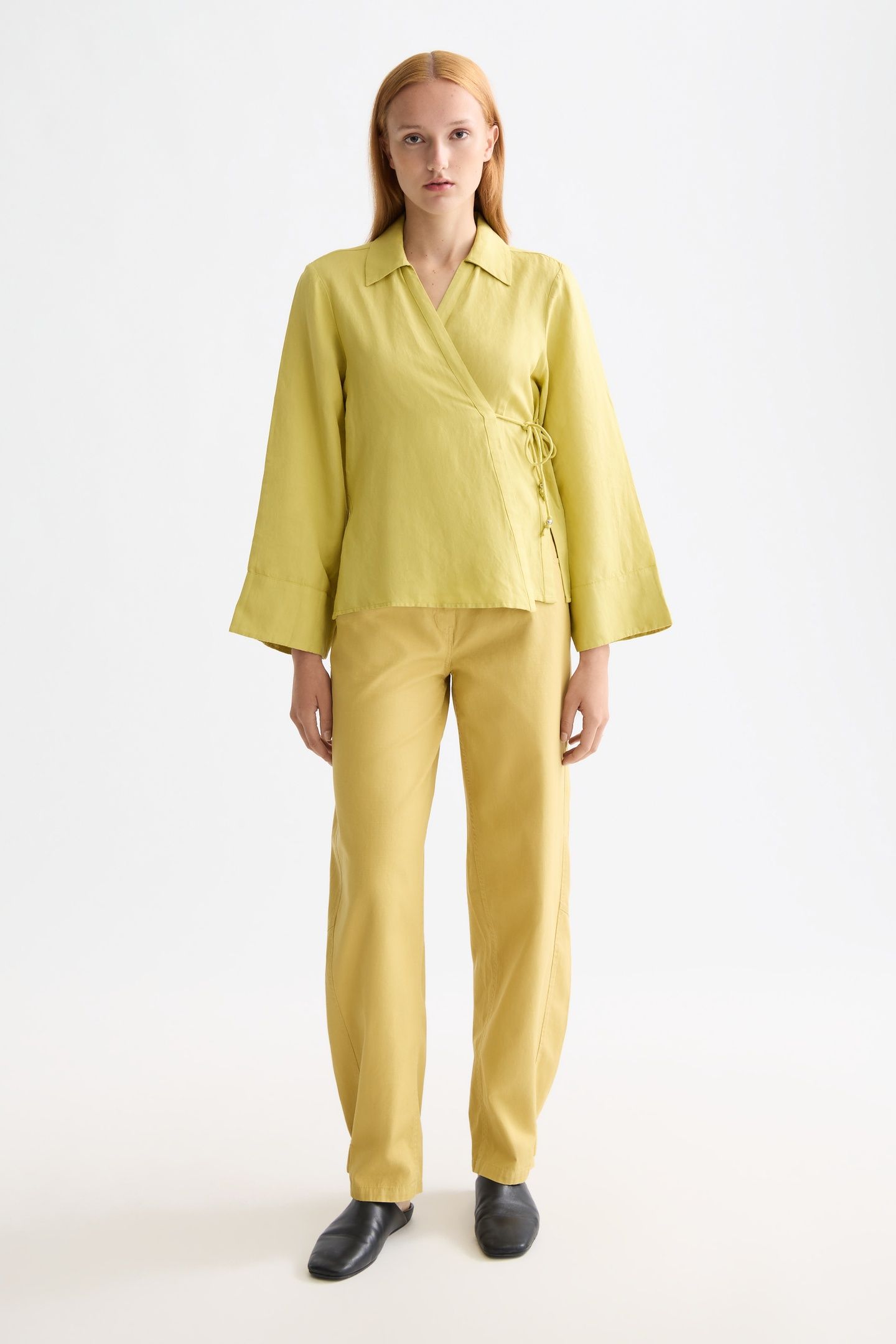 WRAP SHIRT WITH TIE CLOSURE GOLDEN GREEN 2