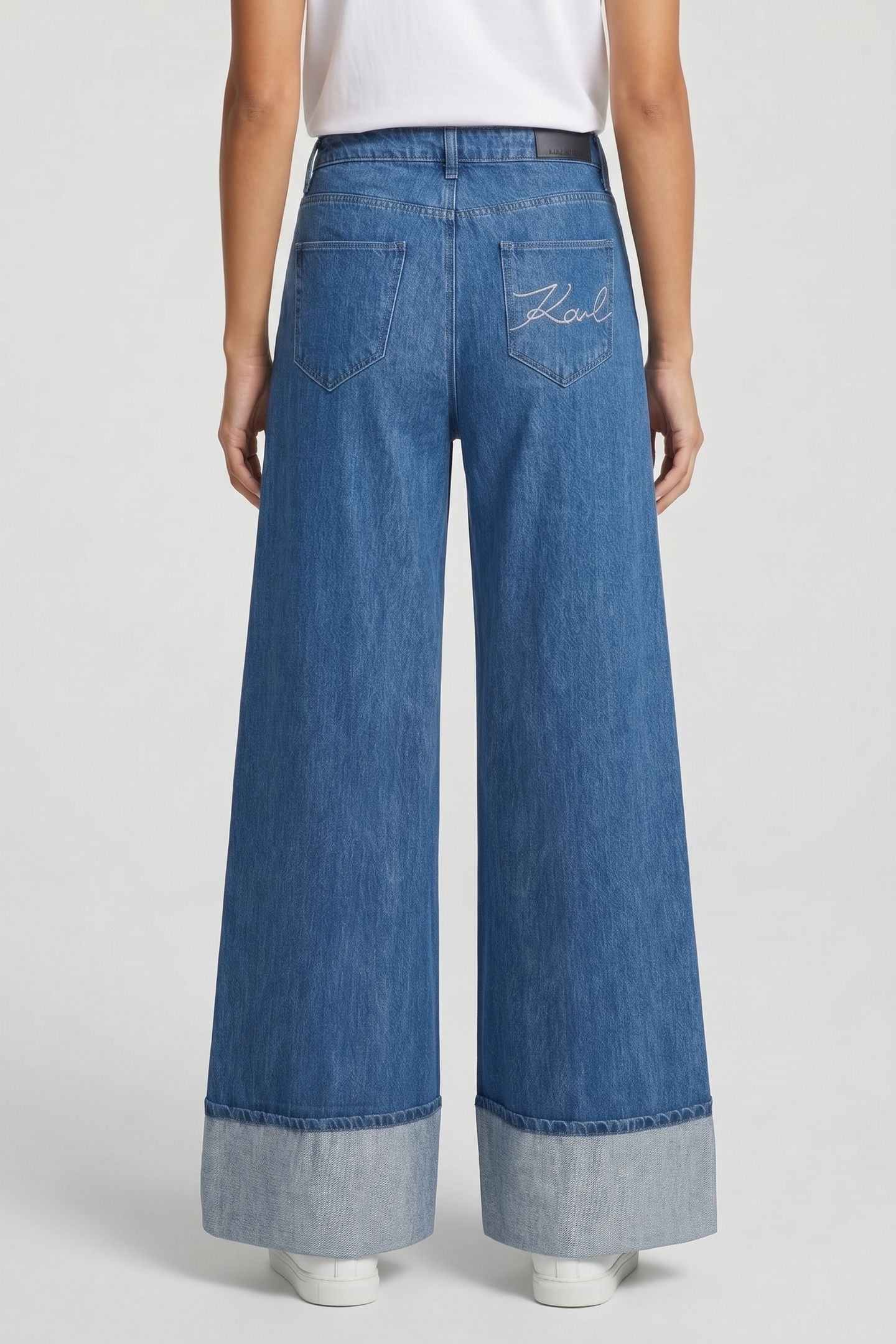 FOLDED WIDE LEG DENIM PANTS MID BLUE WASH 2