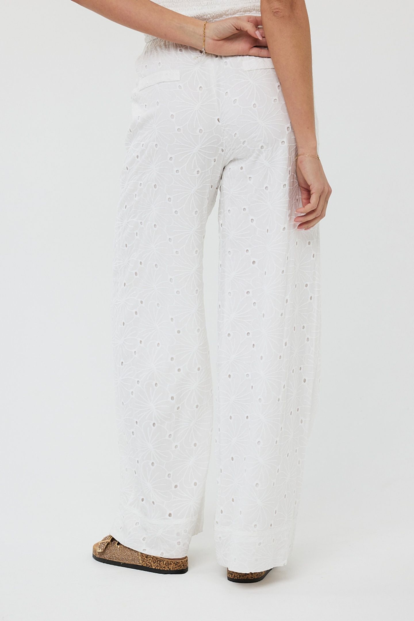 TROUSERS EMBROIDERY FLOWER OFF WHITE 3