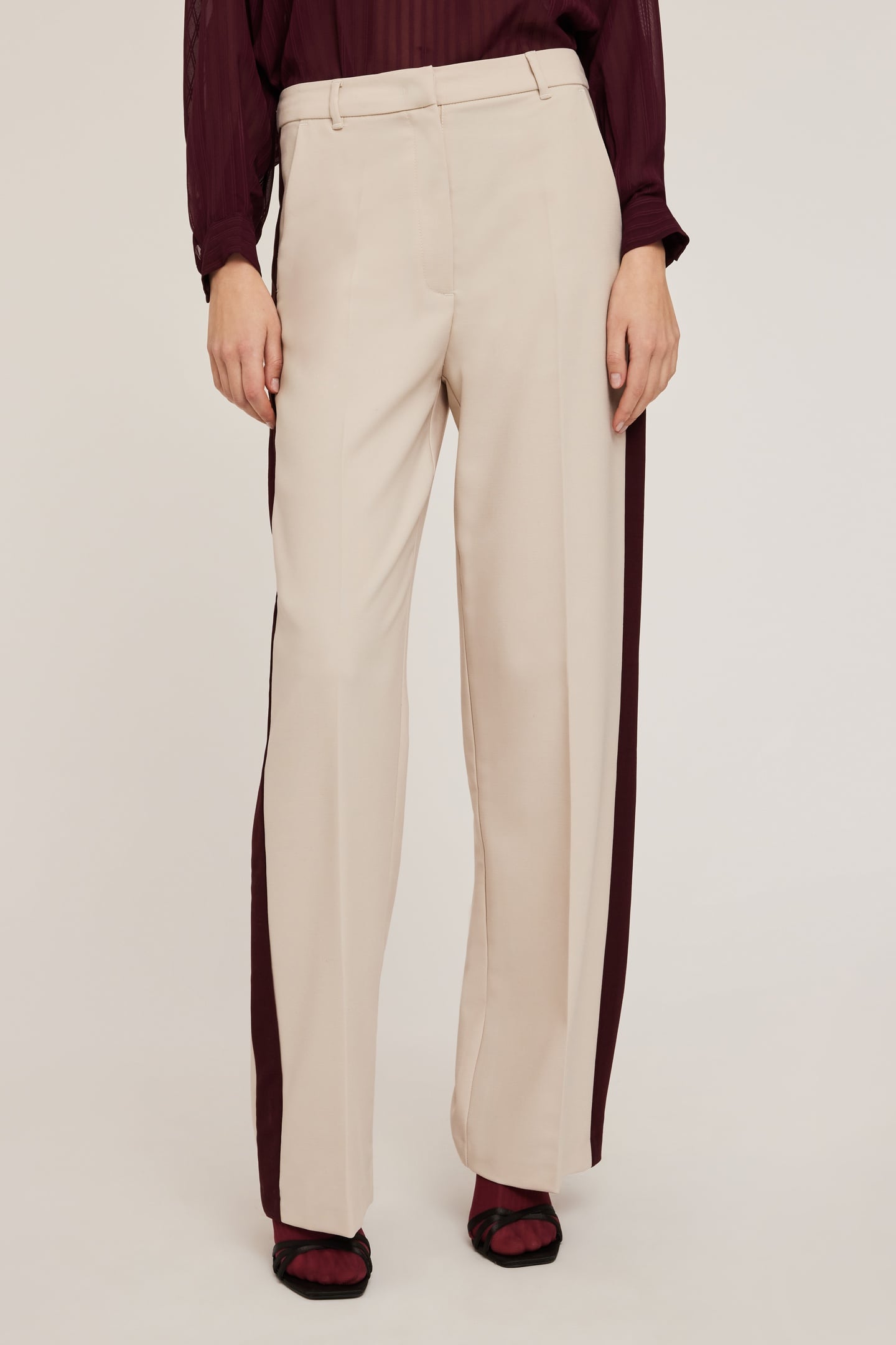 PALAZZO TROUSERS WITH SIDE BAND BEIGE 1