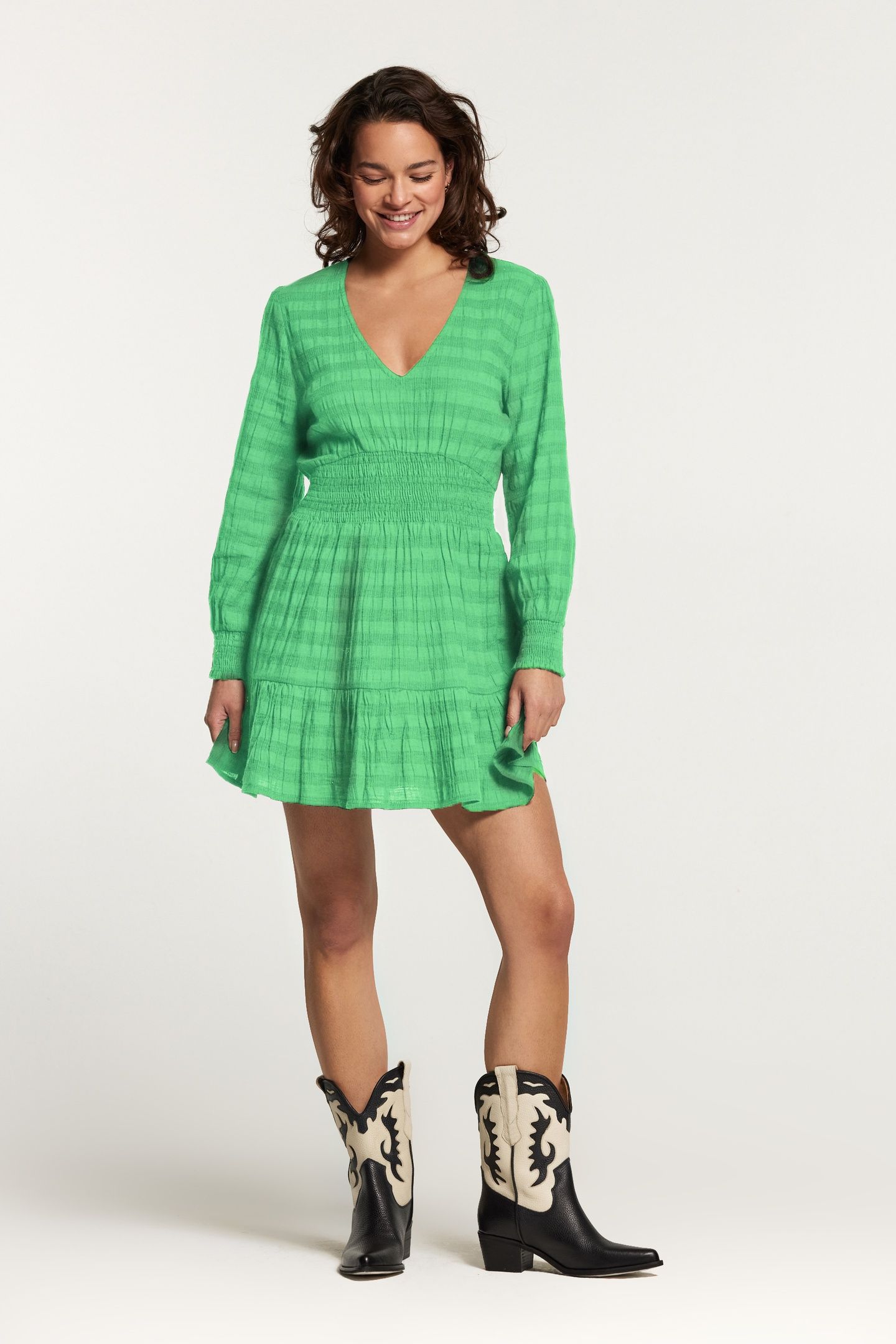ZARAGOSA DRESS TASMANIA STRIPE FRESH GREEN 1