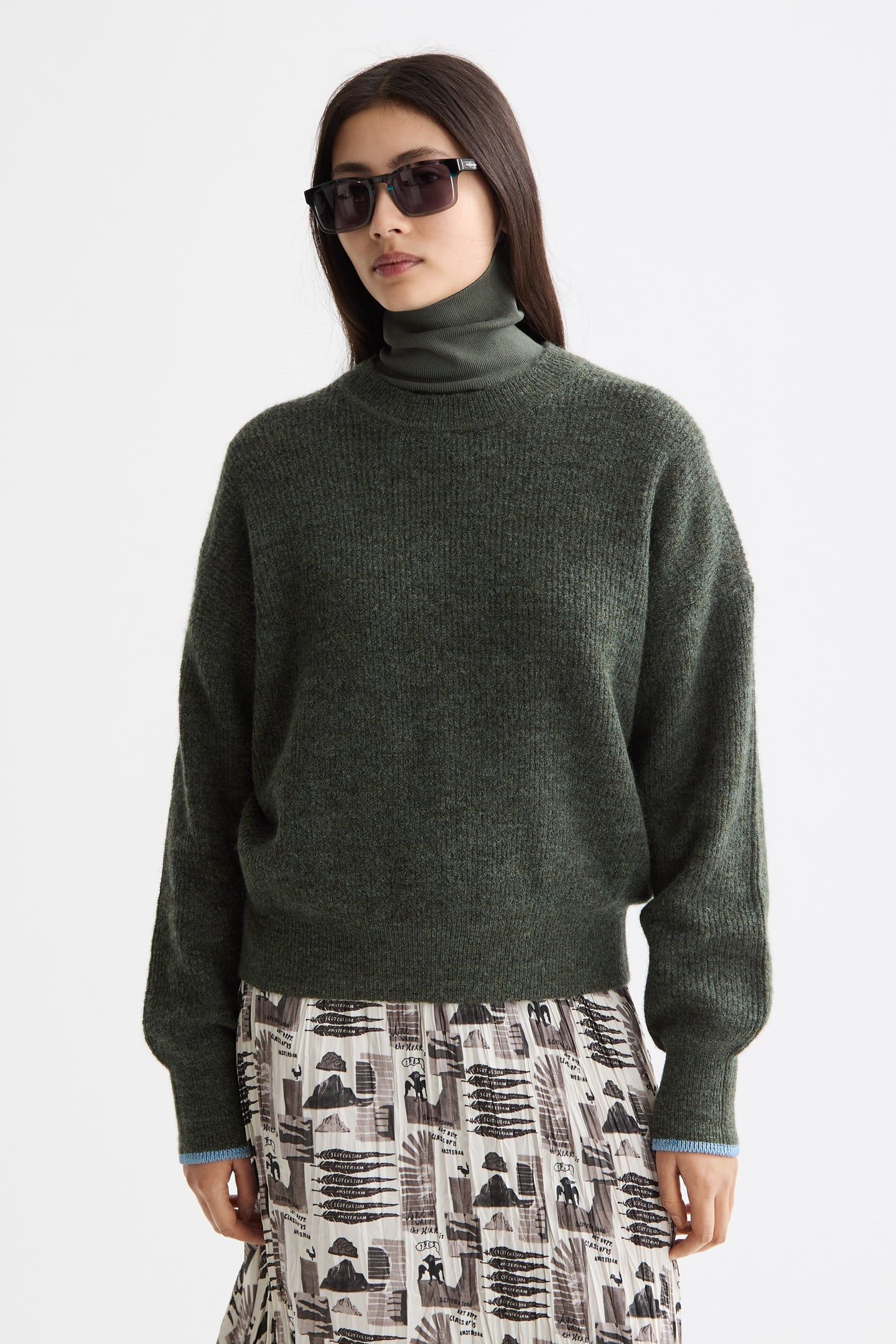 FUZZY CREW NECK PULLOVER THYME MELANGE 1