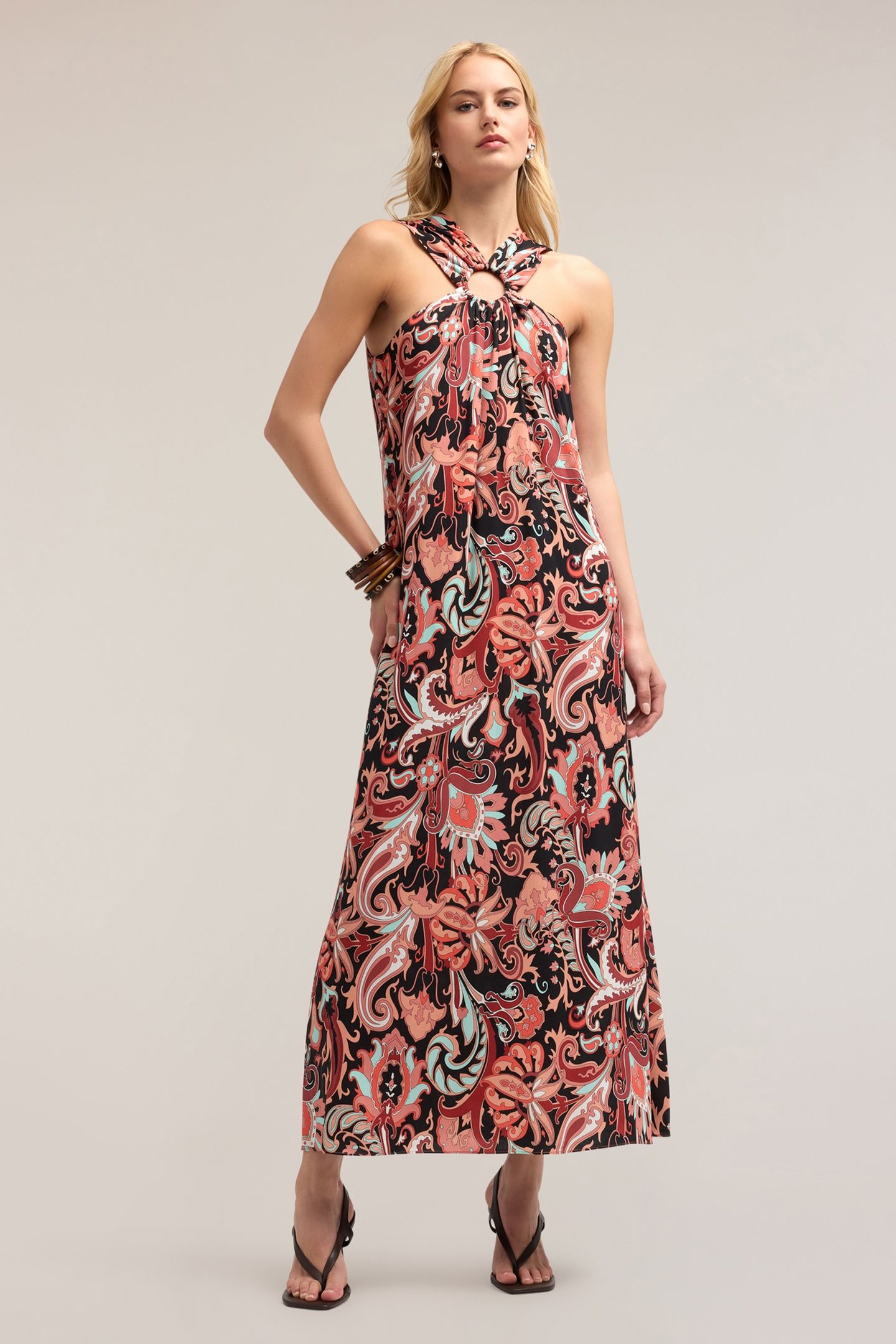 LONG DRESS WITH ETHNIC PATTERN RED 1