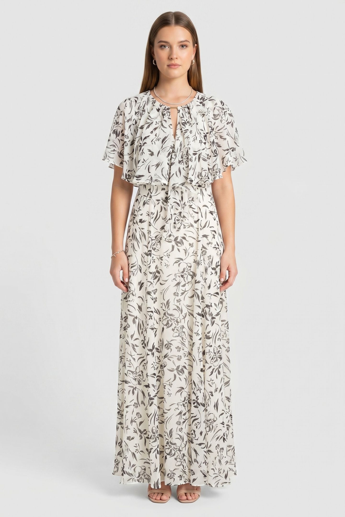 RUFFLE FEMININE DRESS PRISTINE BLACK FLOWER 1
