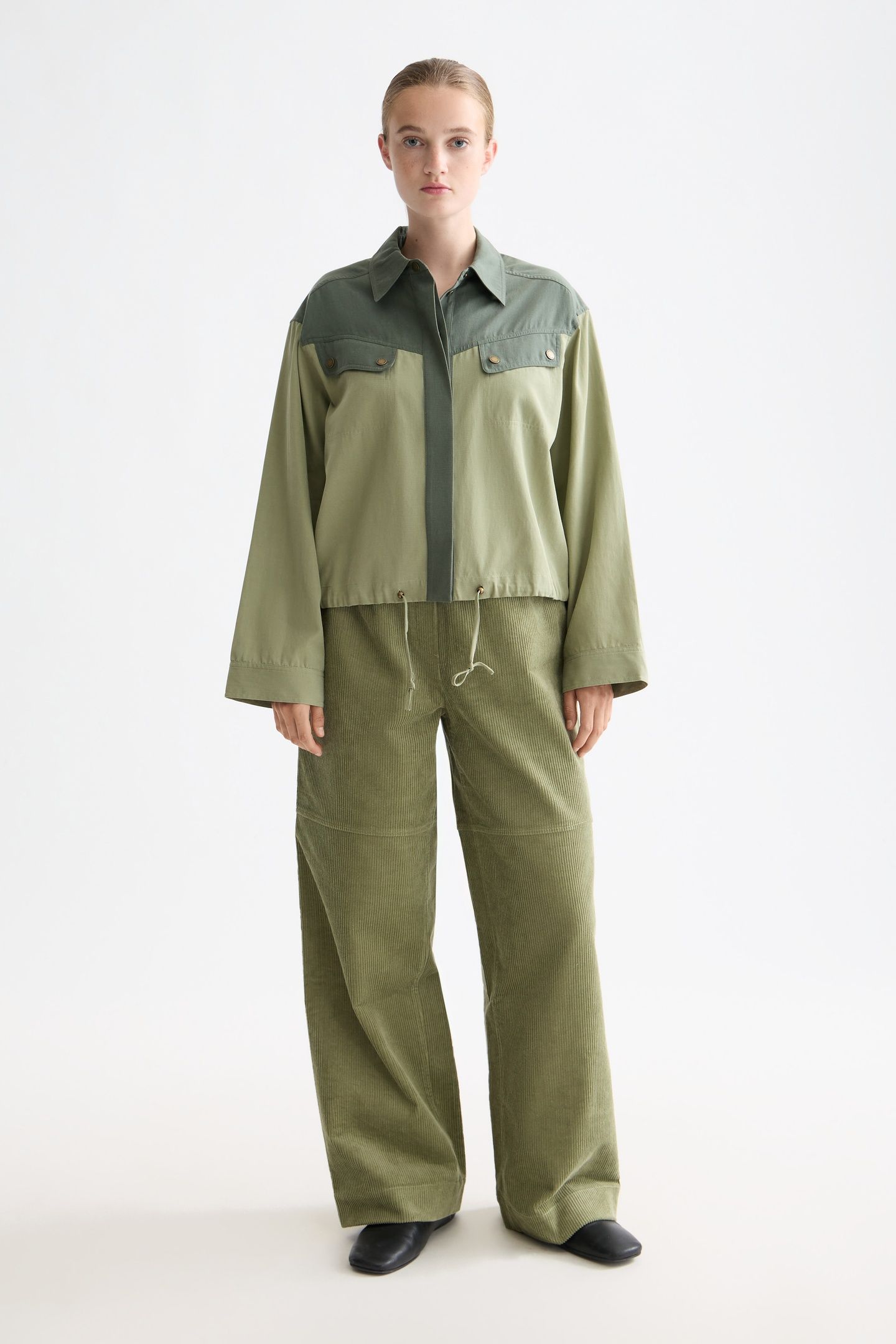 NOA HIGH-RISE WIDE-LEG PULL ON PANT OIL GREEN 2