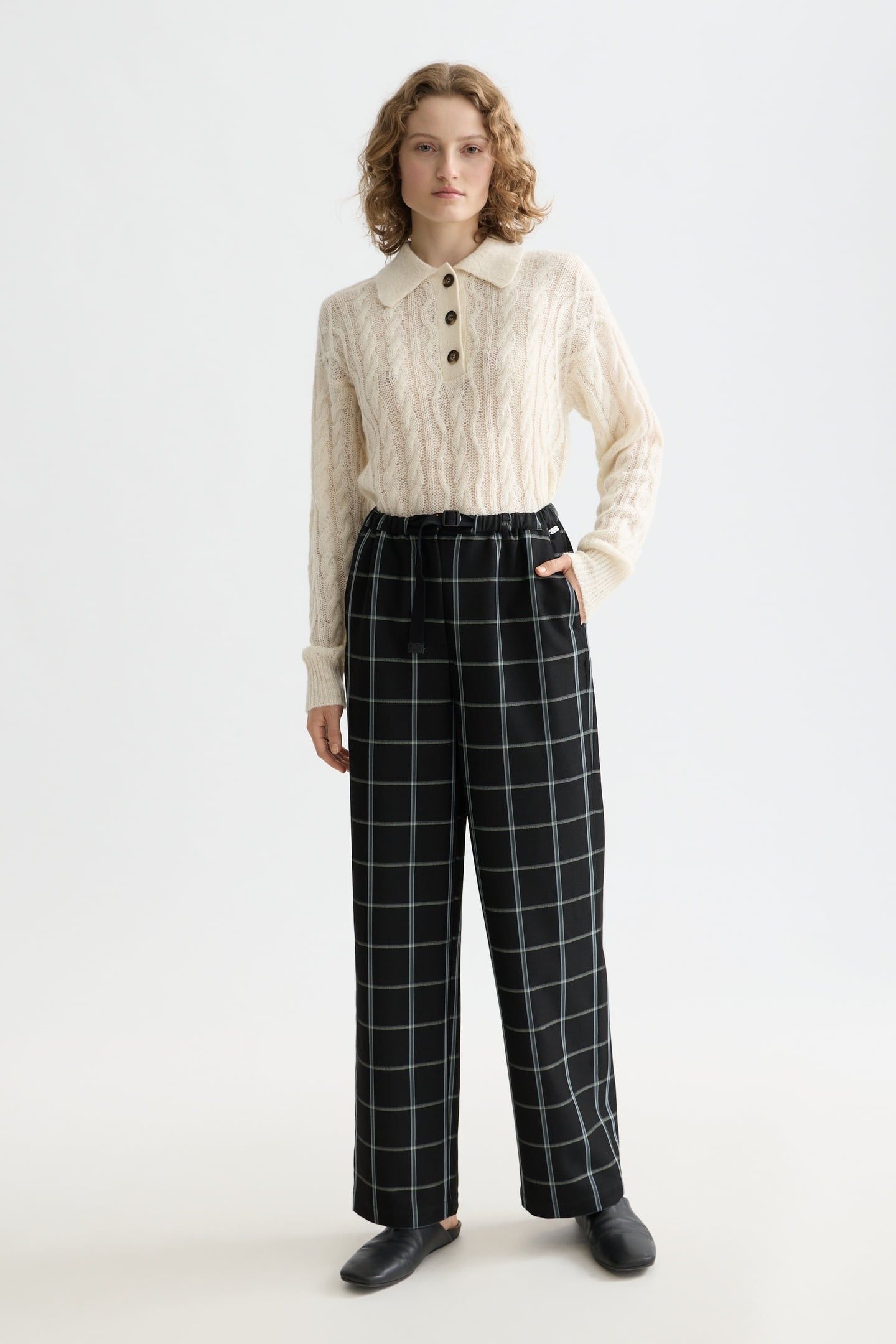 EZRA - HIGH RISE DRAWSTRING PANT METEORITE WINDOW PANE CHECK 2