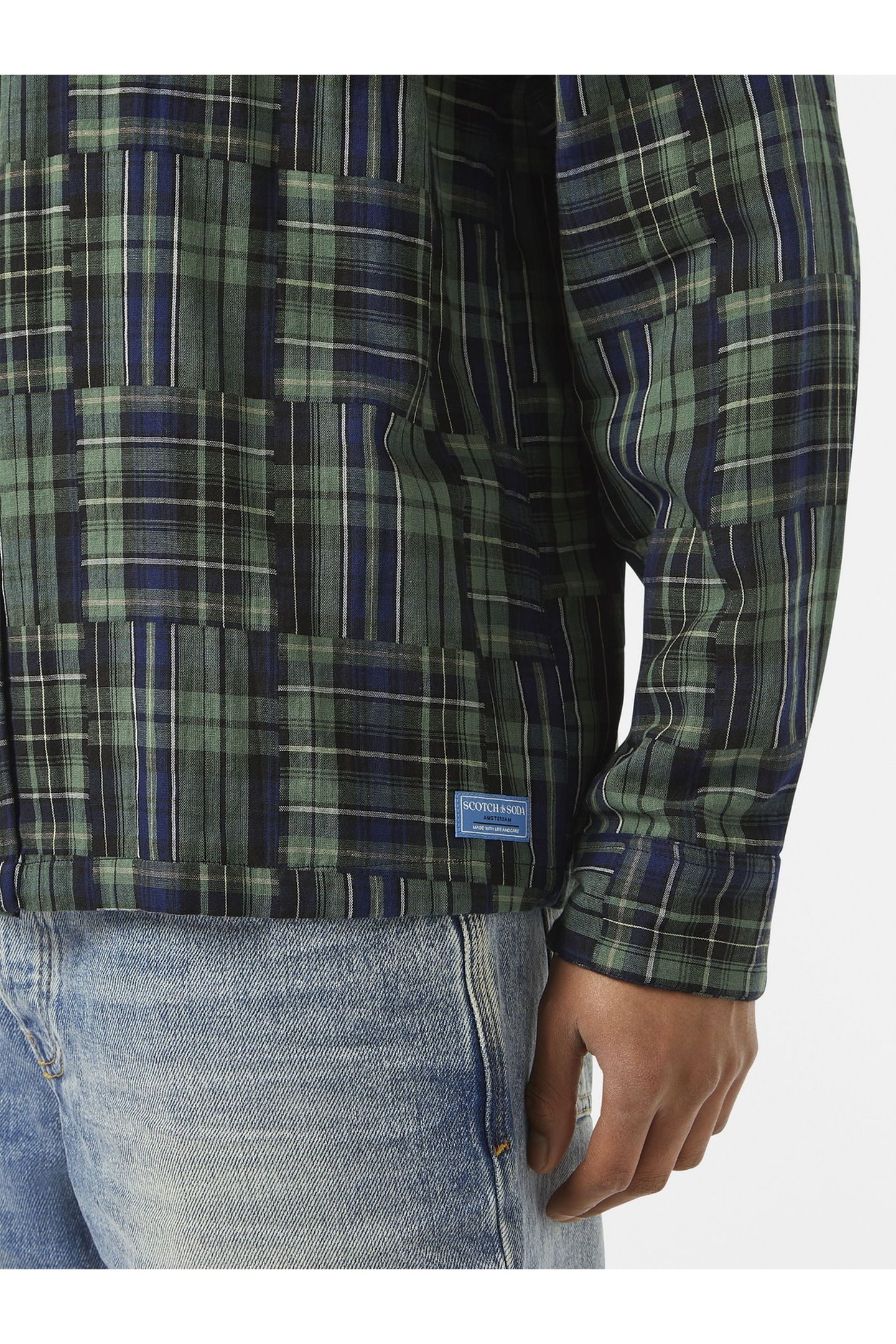 RELAXED FIT PATCHWORK SHIRT NAVY CHECK 4