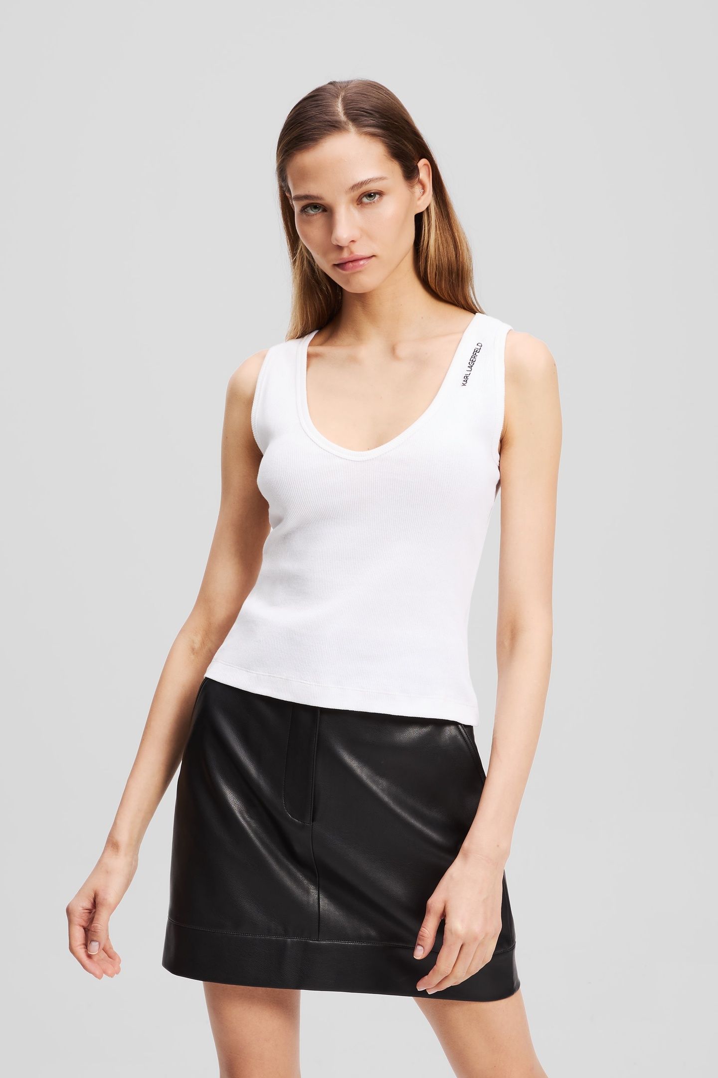 RIBBED V-NECK TANK TOP WHITE 1
