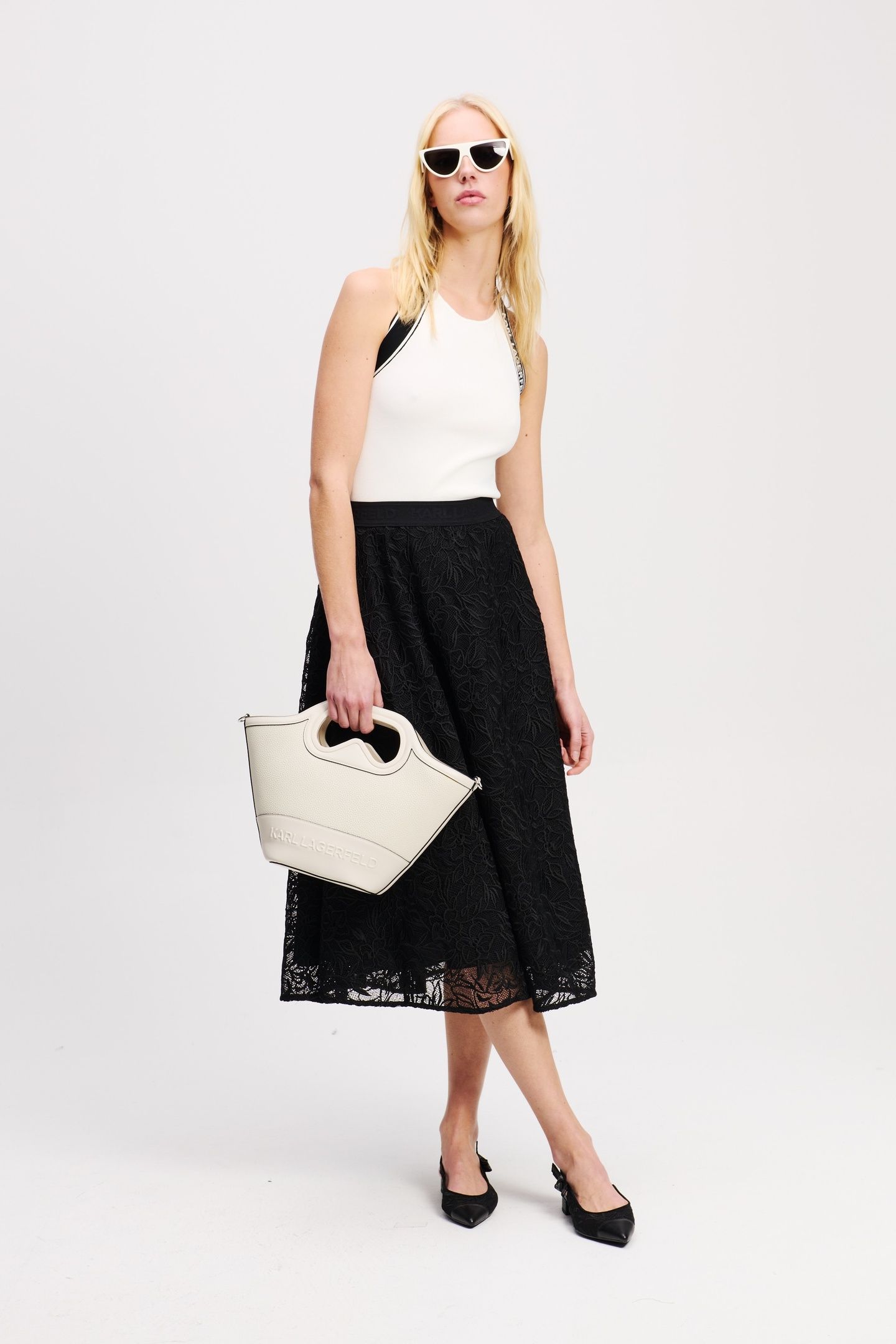 KNIT LOGO HALTER TOP WHITE/BLACK 4