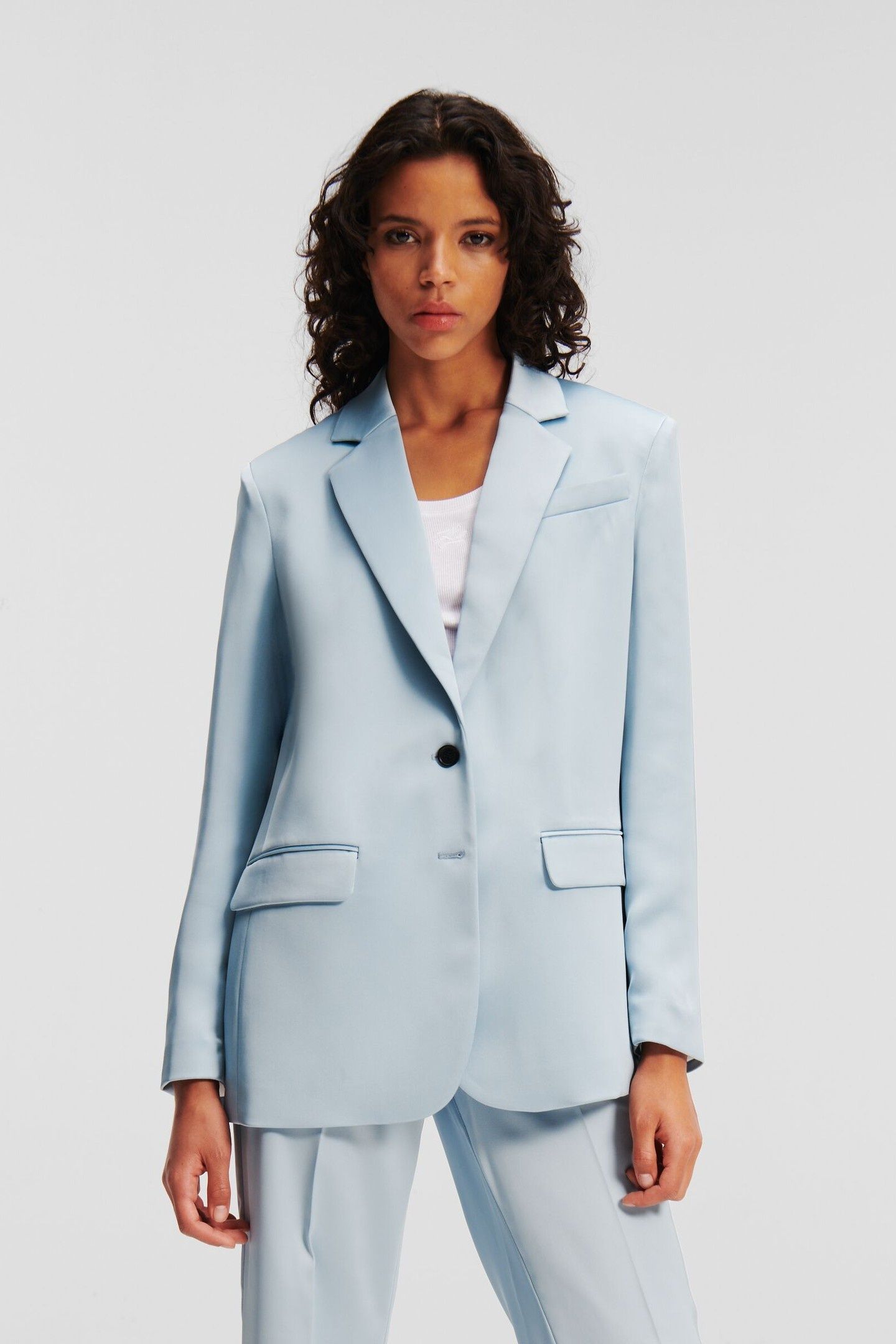 FLUID SATIN TAILORED BLAZER CASHMERE BLUE 1