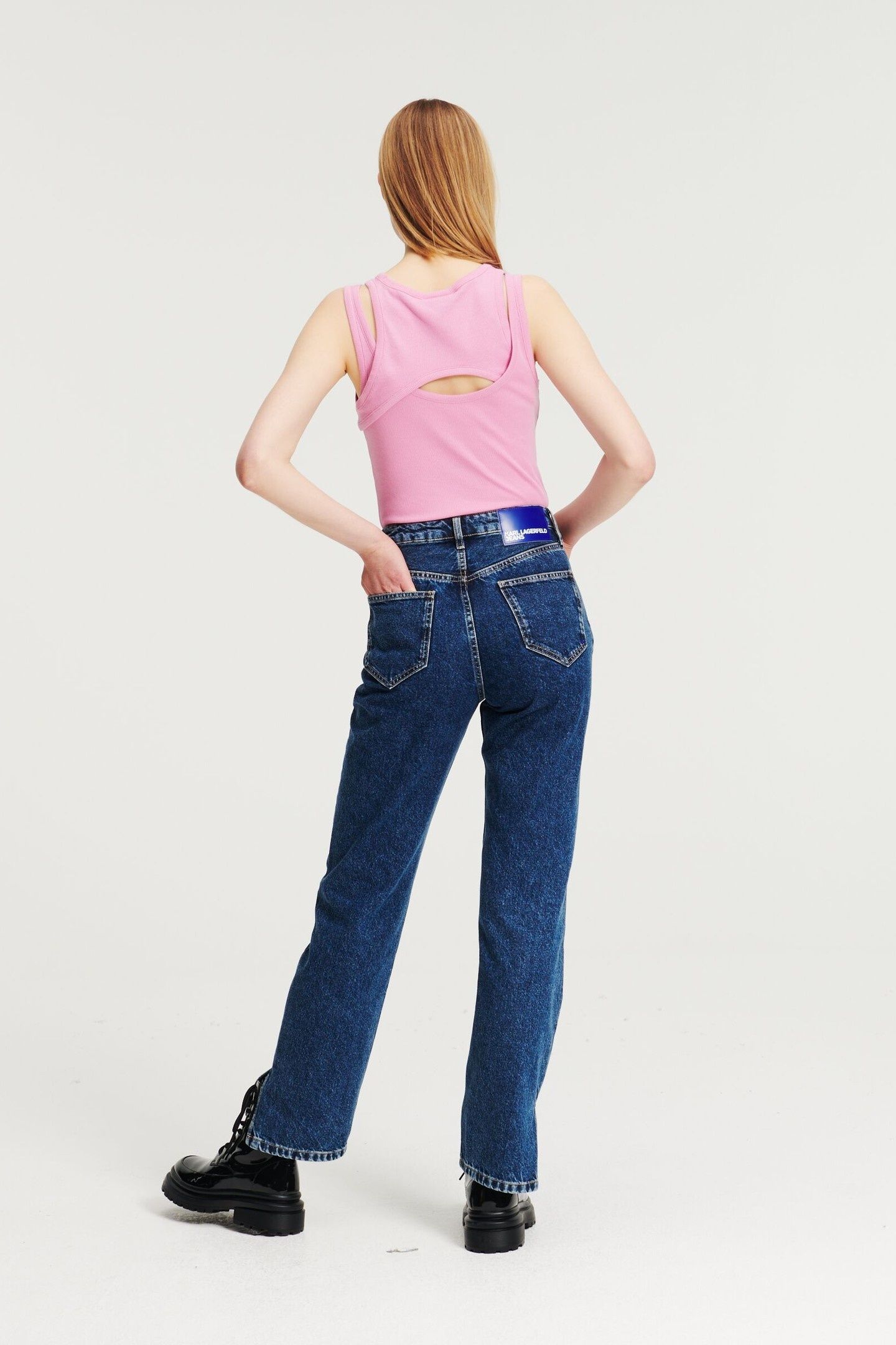 STRAIGHT W/ SLIT DENIM WASHED STONE BLUE 2