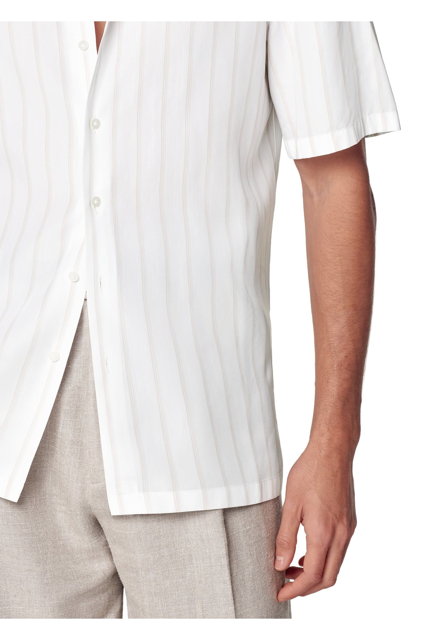 SHIRT-SHORTSLEEVE-LYOCELLSTRIPETAUPE CASUAL SHIRTS WHITE 8