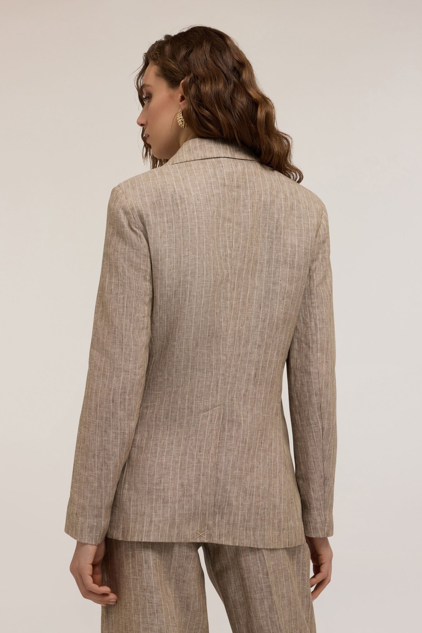 LINEN PINSTRIPED DOUBLE-BREASTED BLAZER BEIGE 2