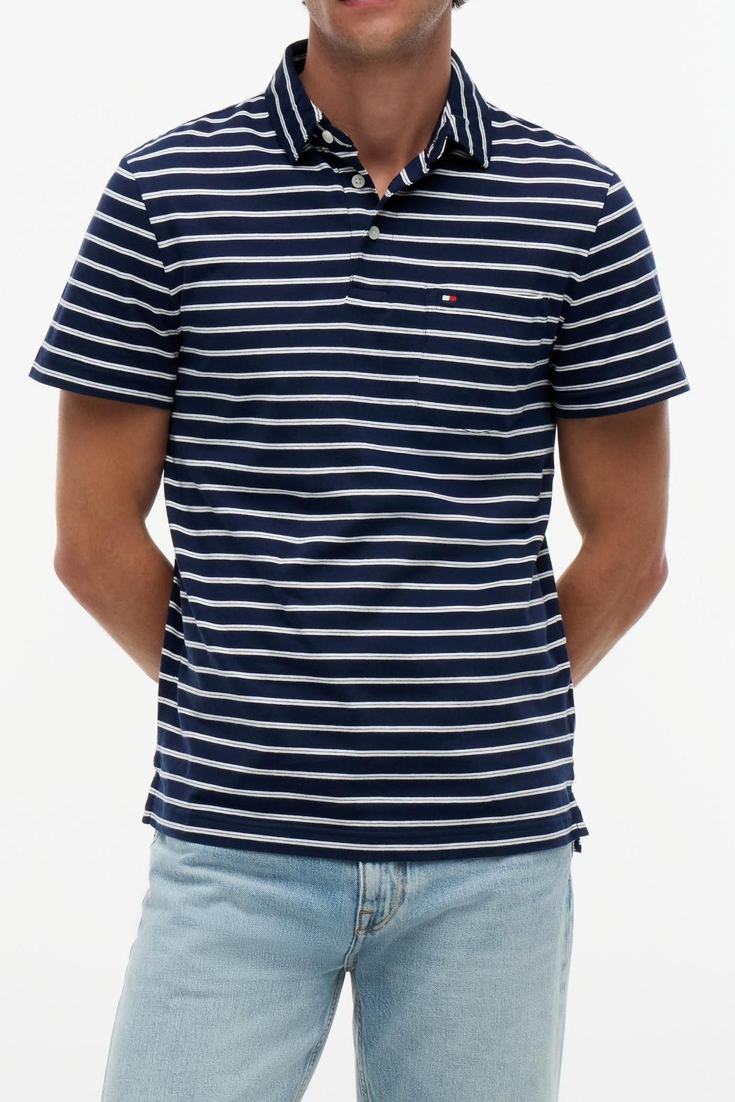 SINGLE JERSEY STRIPE POLO CARBON NAVY/IVORY PETAL 2