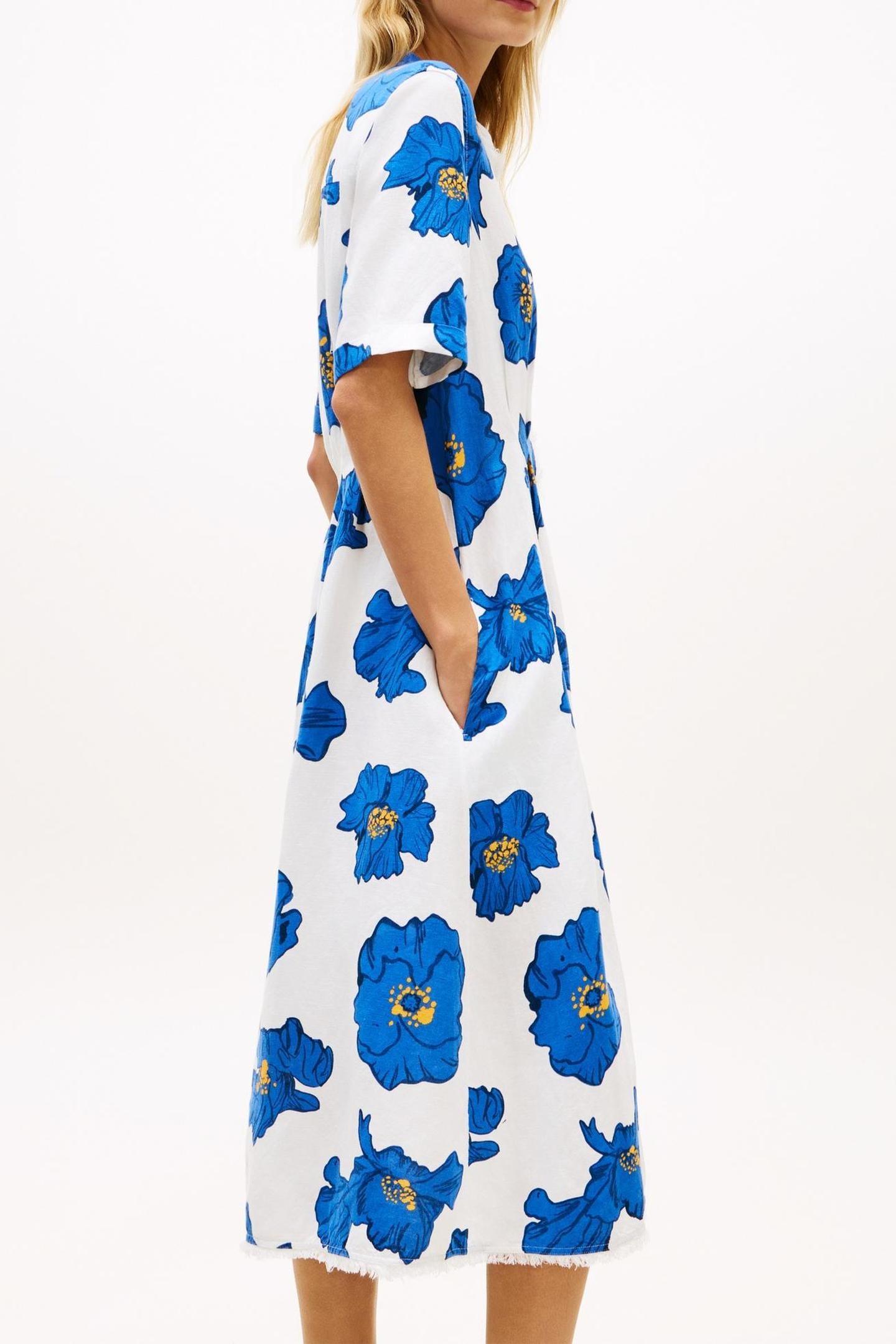FRAYED VIS/LINEN SS POPPY PRINT SPACED IVORY/BLUE ORBIT 3