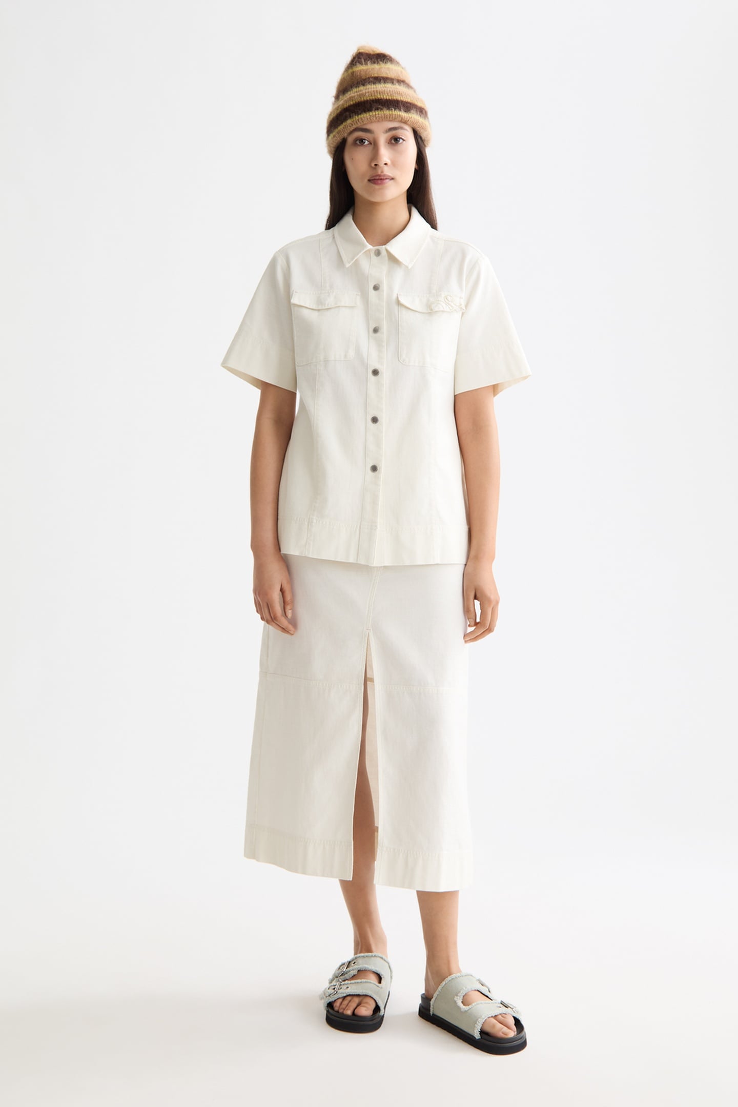 WORKWEAR MIDI SKIRT WITH FRONT SLIT EGGNOG 1