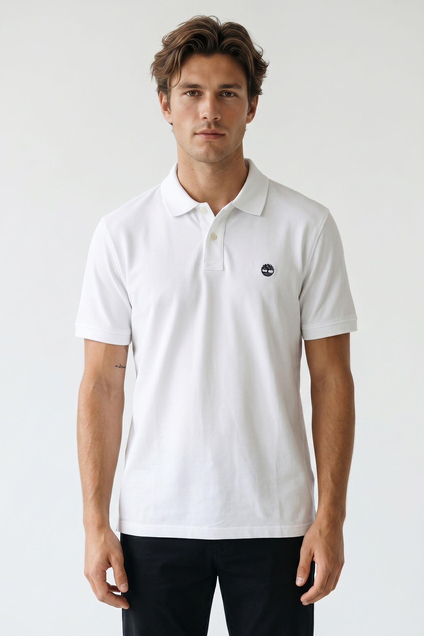 BRANDED COLLAR SHORT SLEEVE POLO WHITE 1