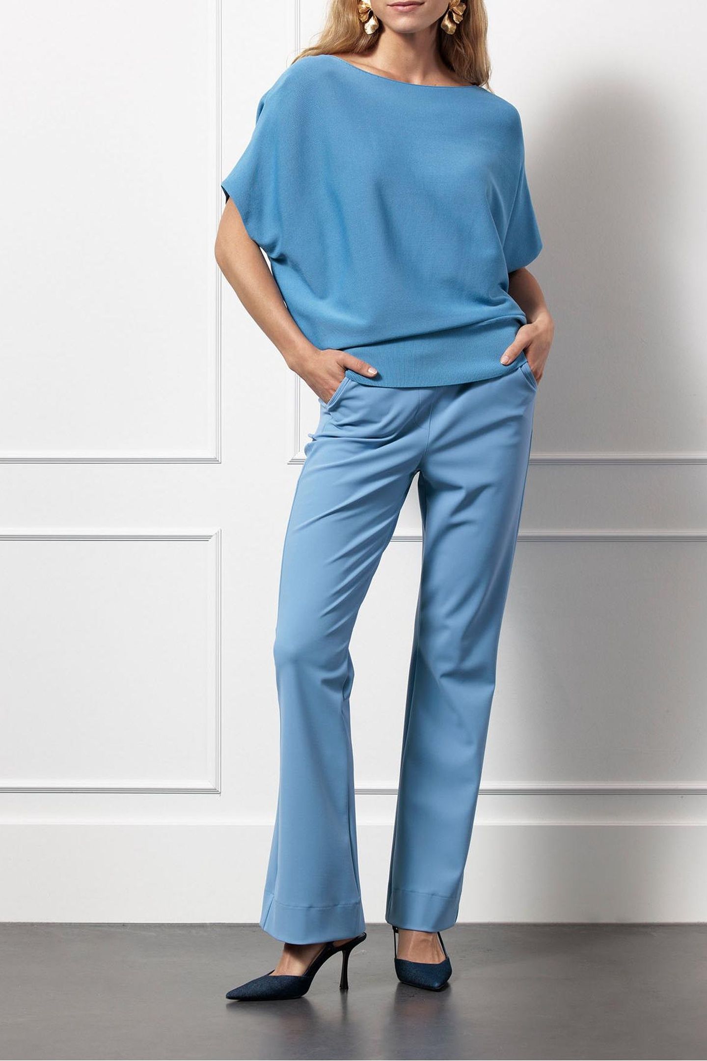 FLAIR LONG BONDED TROUSERS MID BLUE 3