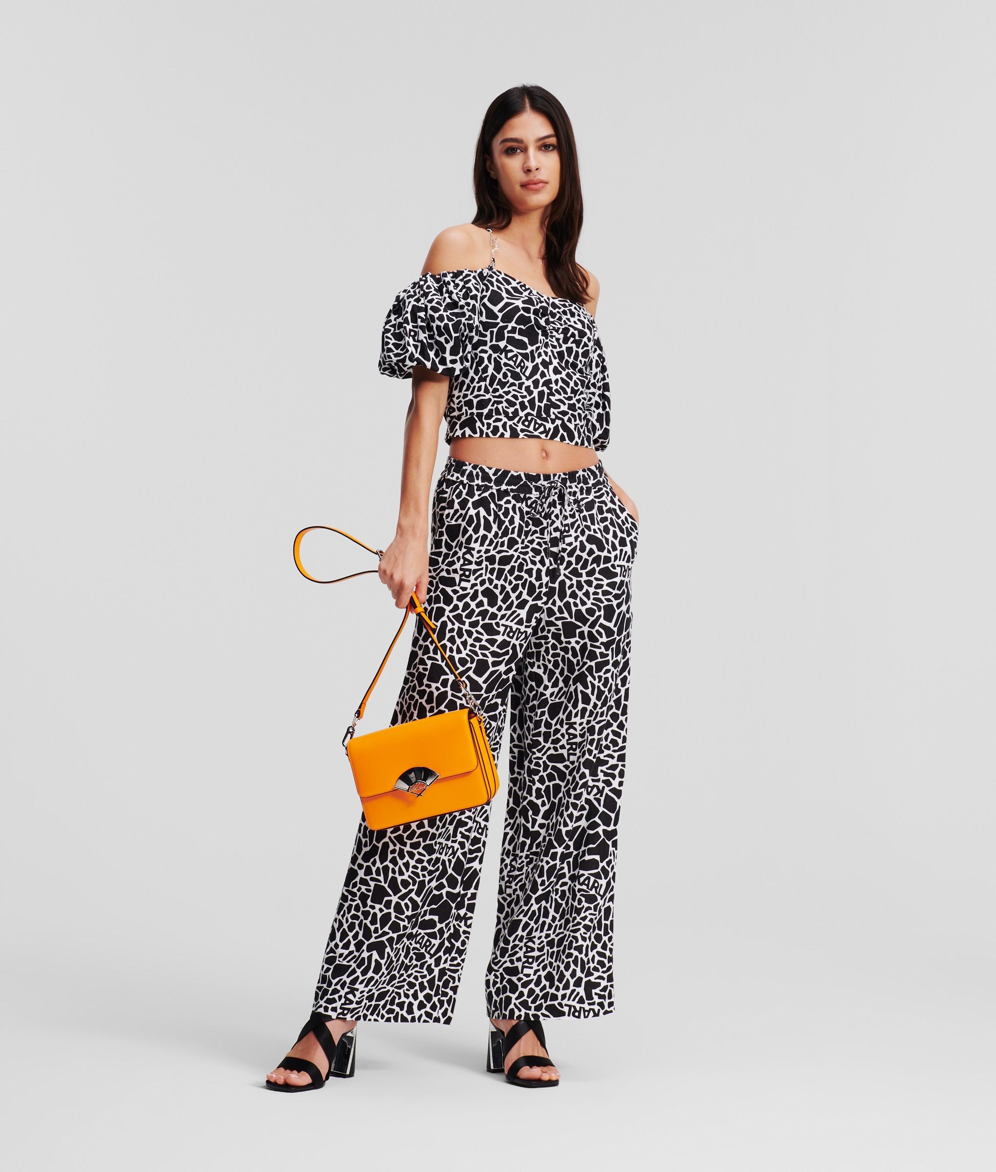 LINEN BLEND PANTS GIRAFFE BLACK/WHITE 1