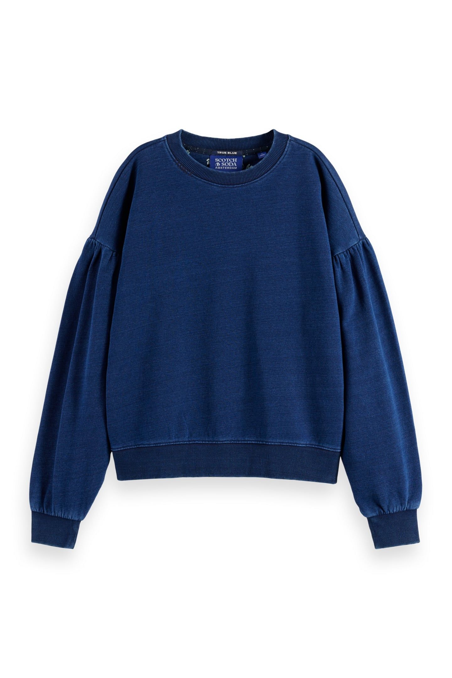 WASHED INDIGO CREW NECK SWEATSHIRT WITH BALLOON SLEEVES WASH 4