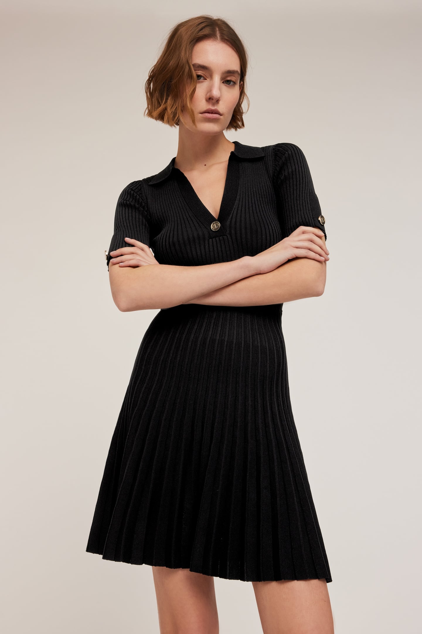 RIBBED KNIT DRESS WITH COLLAR BLACK 1
