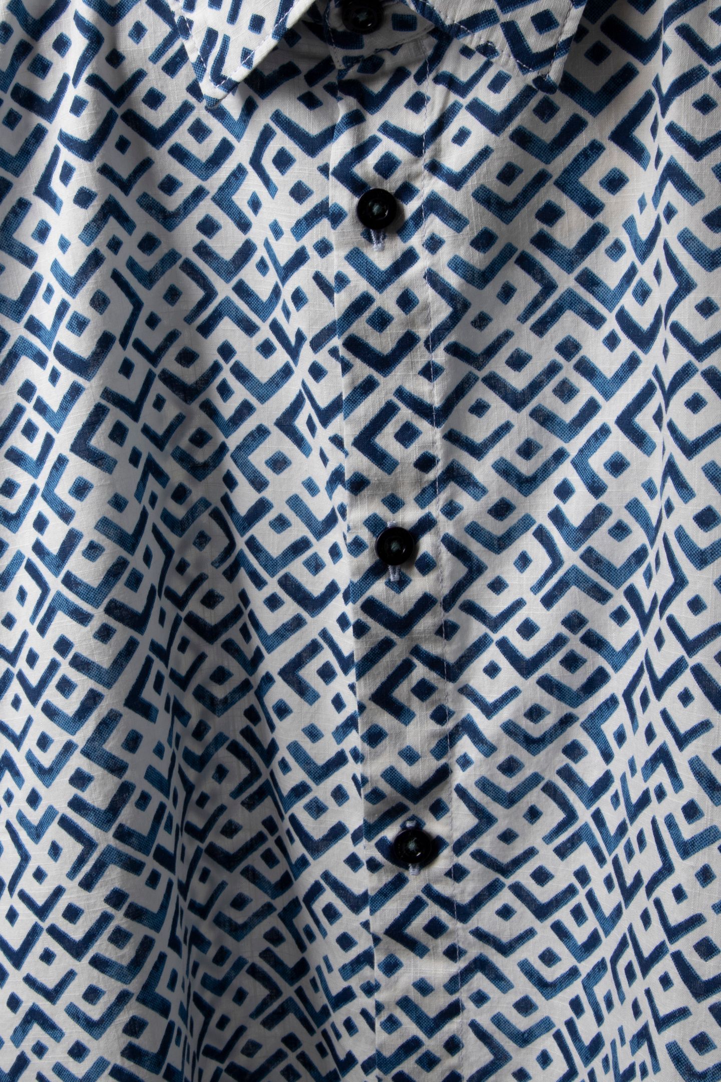 SHIRT SHORT SLEEVE SLUB ALLOVER PRINTED INDIGO BLUE 5