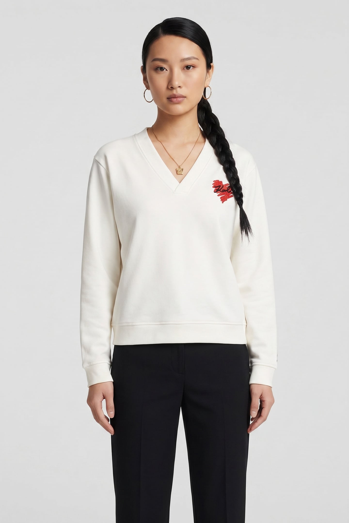 HEARTS V-NECK SWEATSHIRT CANNOLI CREAM 1