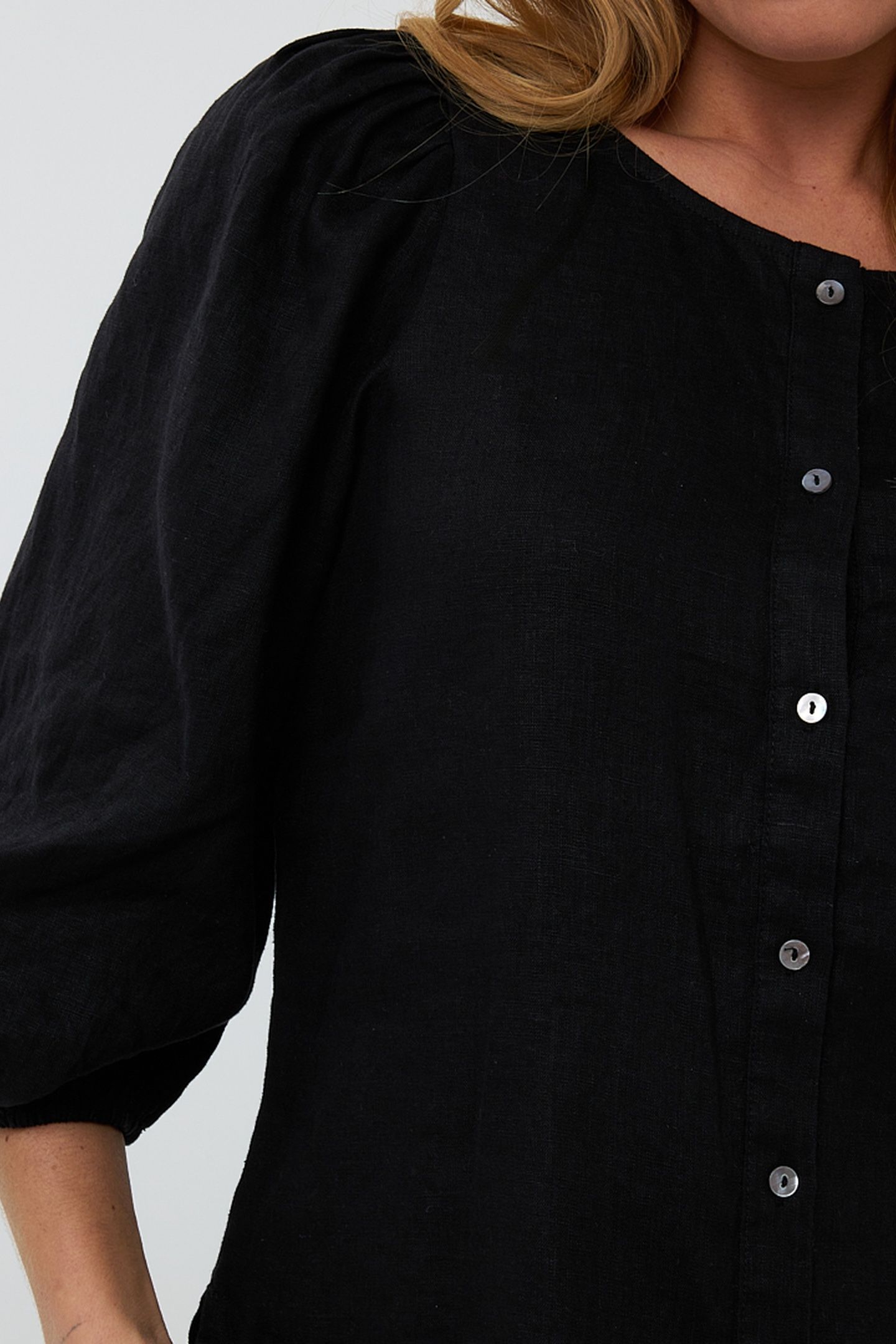 BLOUSE R-NECK LINEN BLACK 6