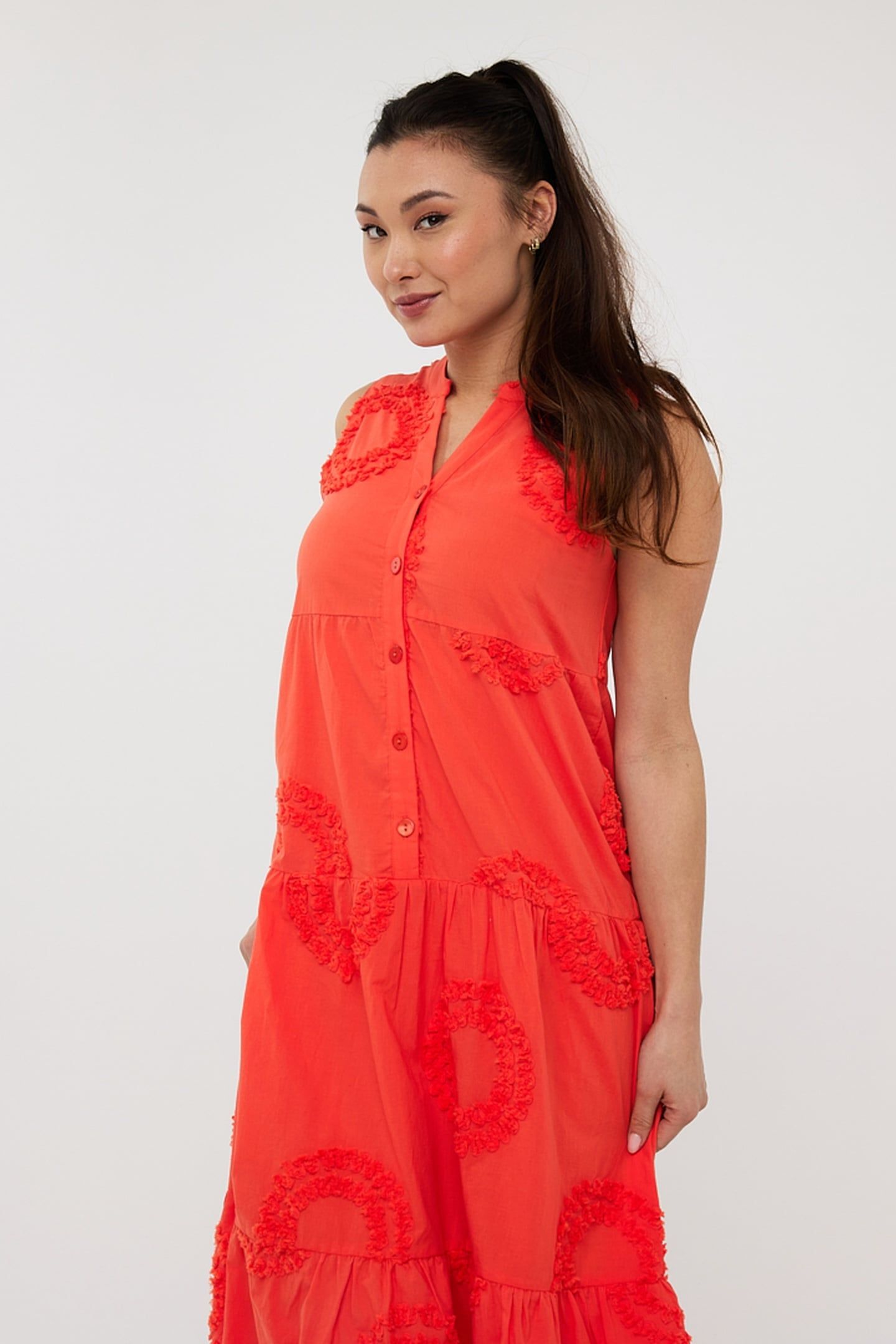 DRESS SLV/LSS 3D CIRCLED EMBROIDERY RED ORANGE 2