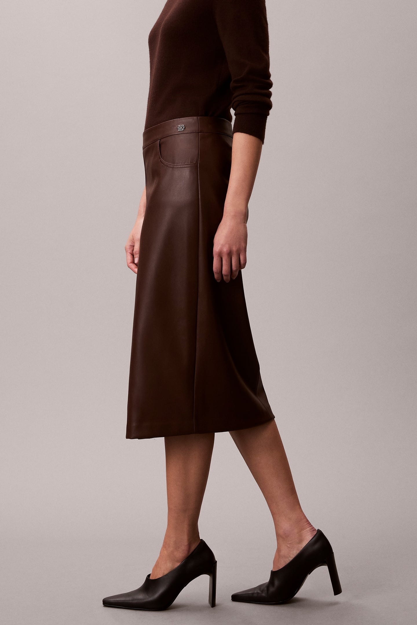 FAUX LEATHER MIDI SKIRT RICH BROWN 4