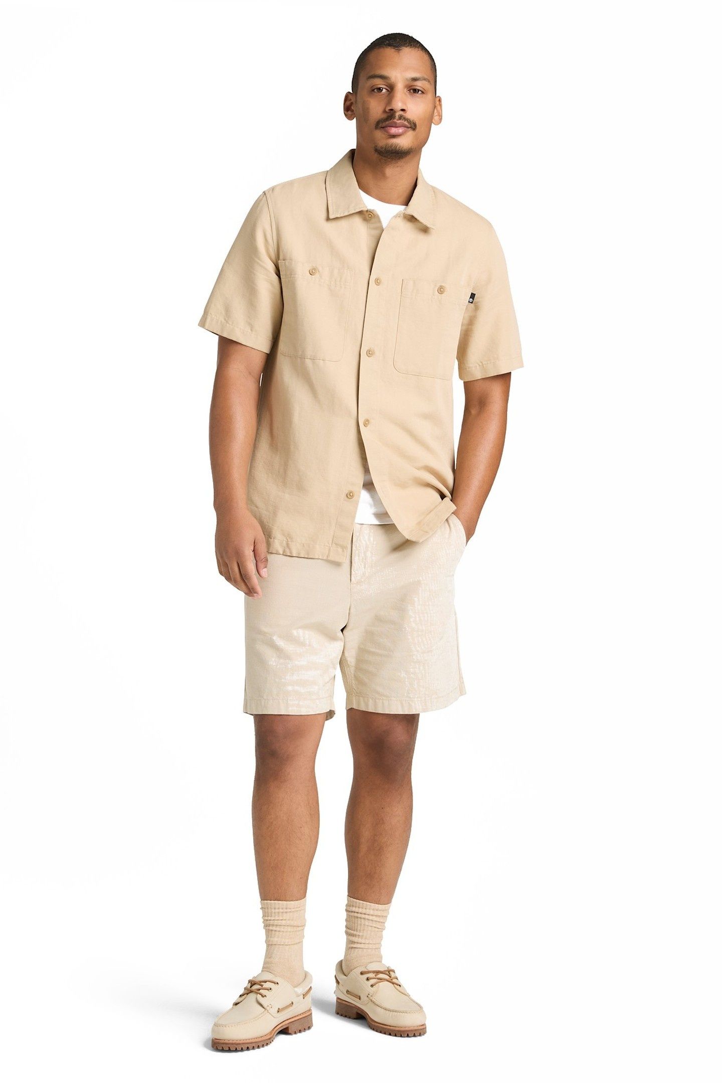 COTTON LINEN SS UTILITY OVERSHIRT MEDIUM BEIGE 1