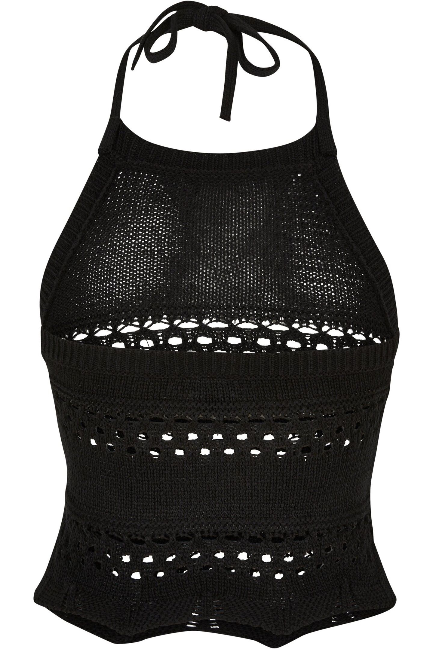 LADIES SHORT CROCHET KNIT NECKHOLDER TOP BLACK 2