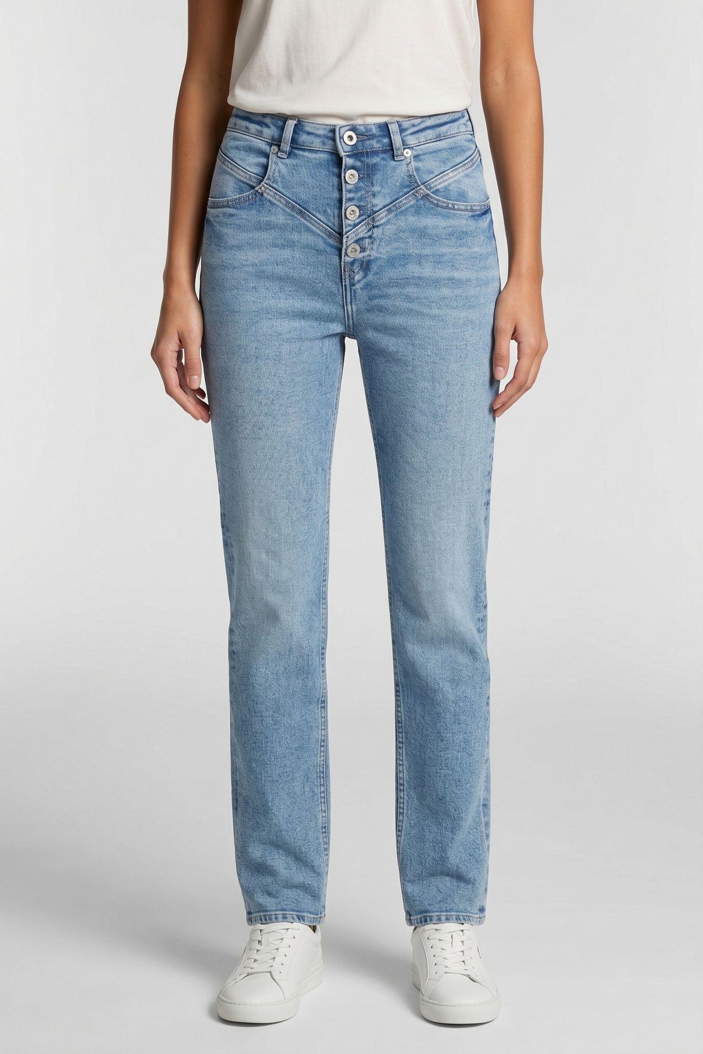 SEAMED STRAIGHT DENIM WASHED MID BLUE 1