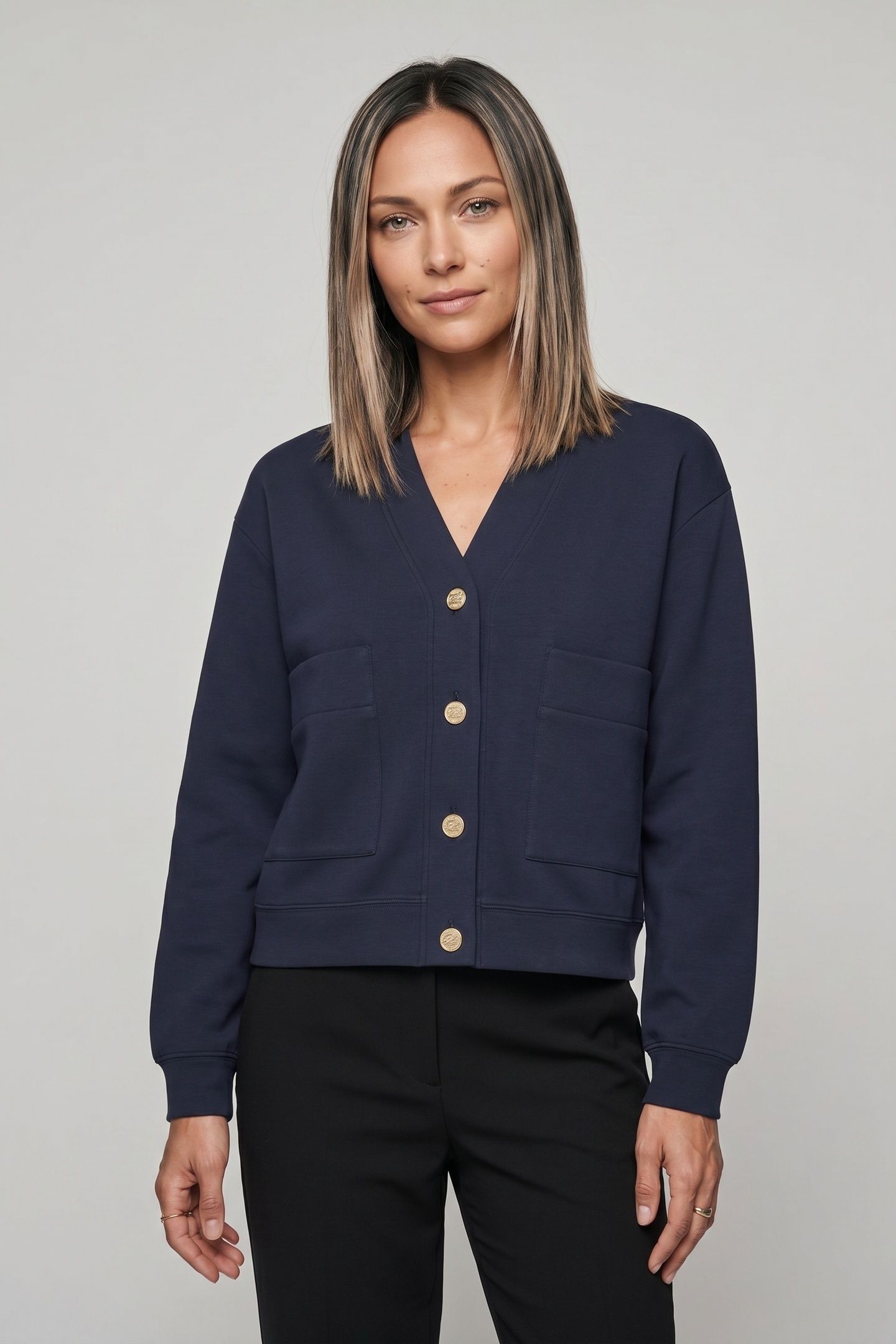 ELEVATED SWEAT CARDGIAN EVENING BLUE 1