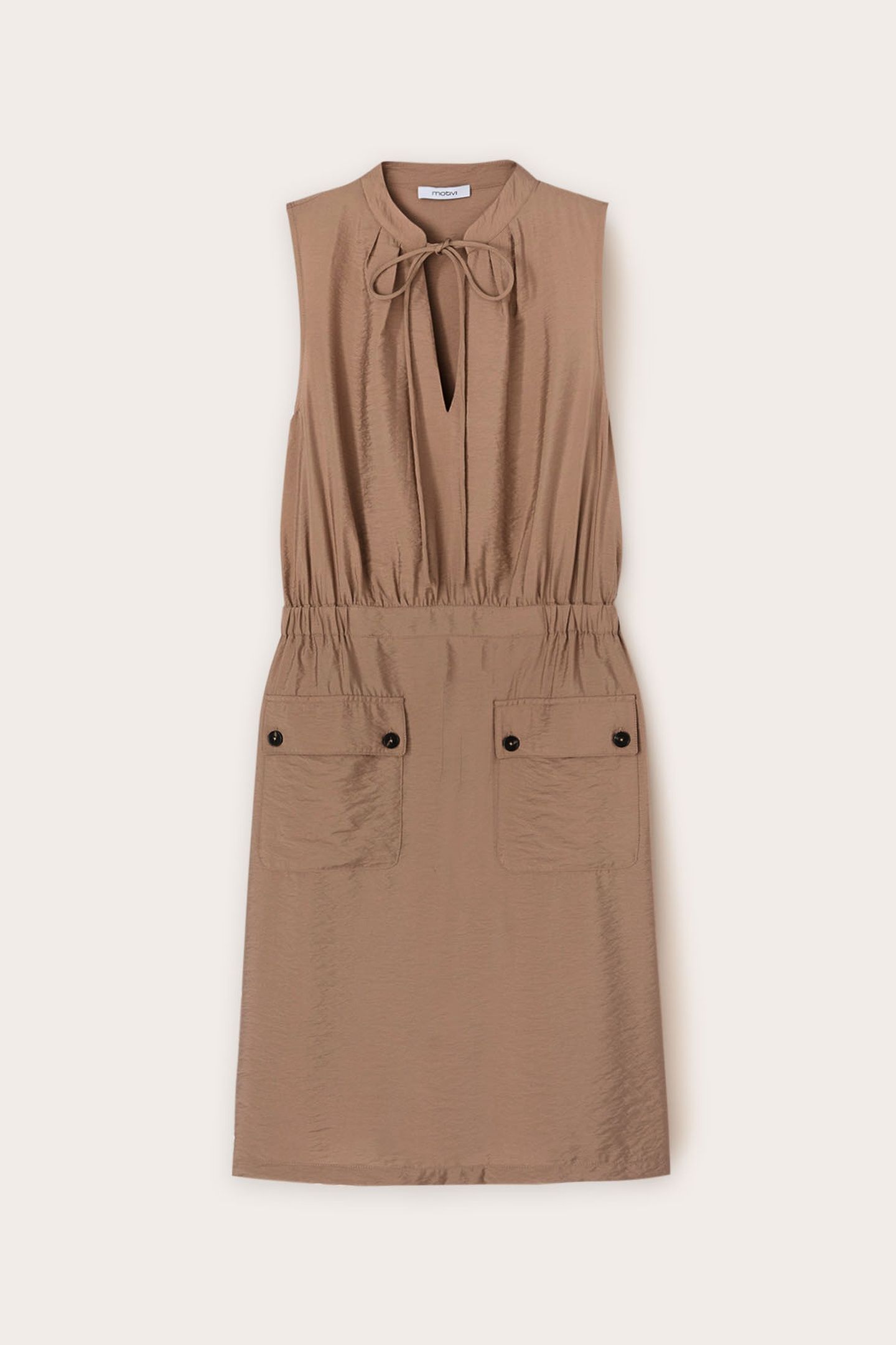 MINI DRESS WITH SATIN POCKETS BROWN 4