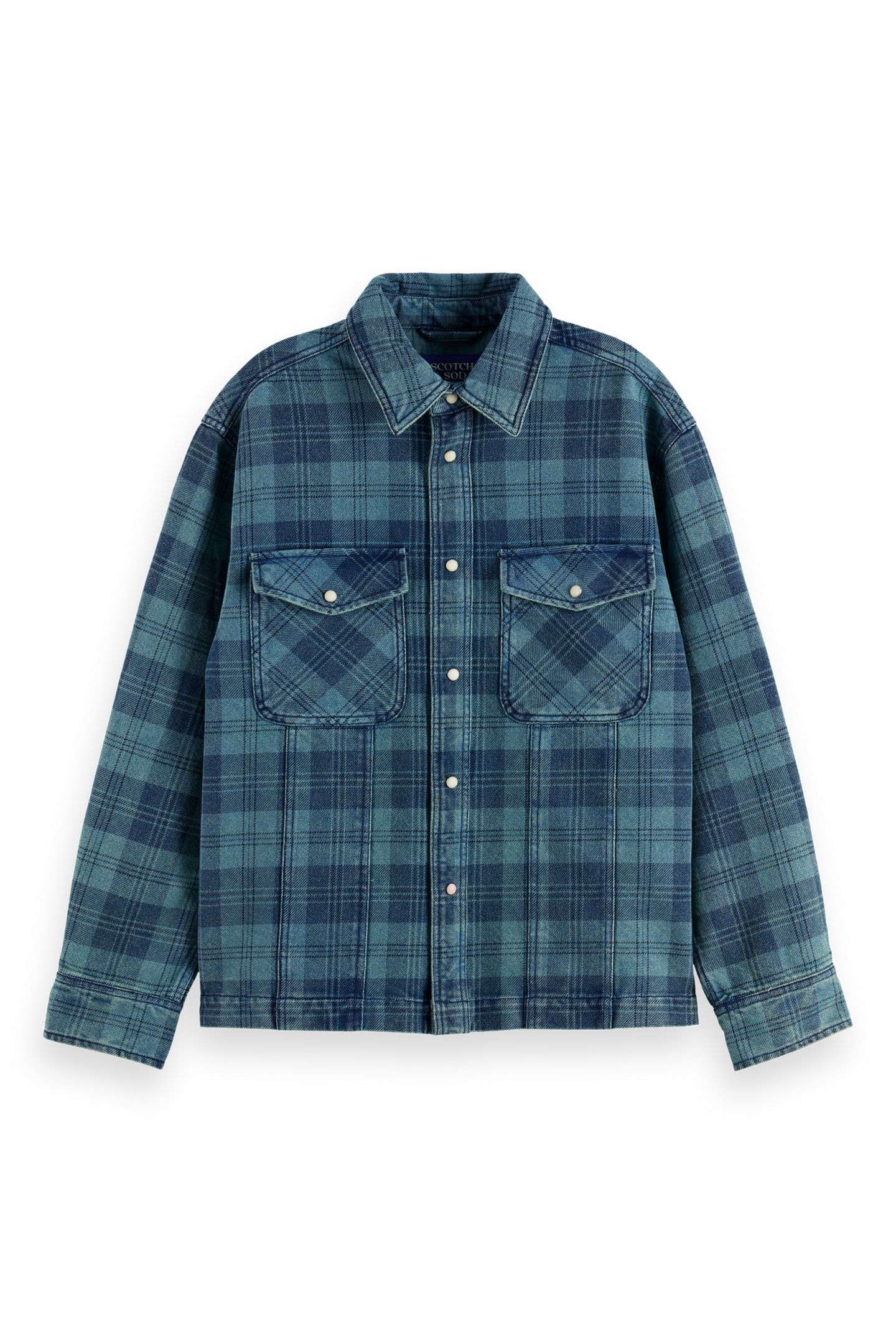 WASHED DENIM CHECKED LOOSE OVERSHIRT INDIGO CHECK 4