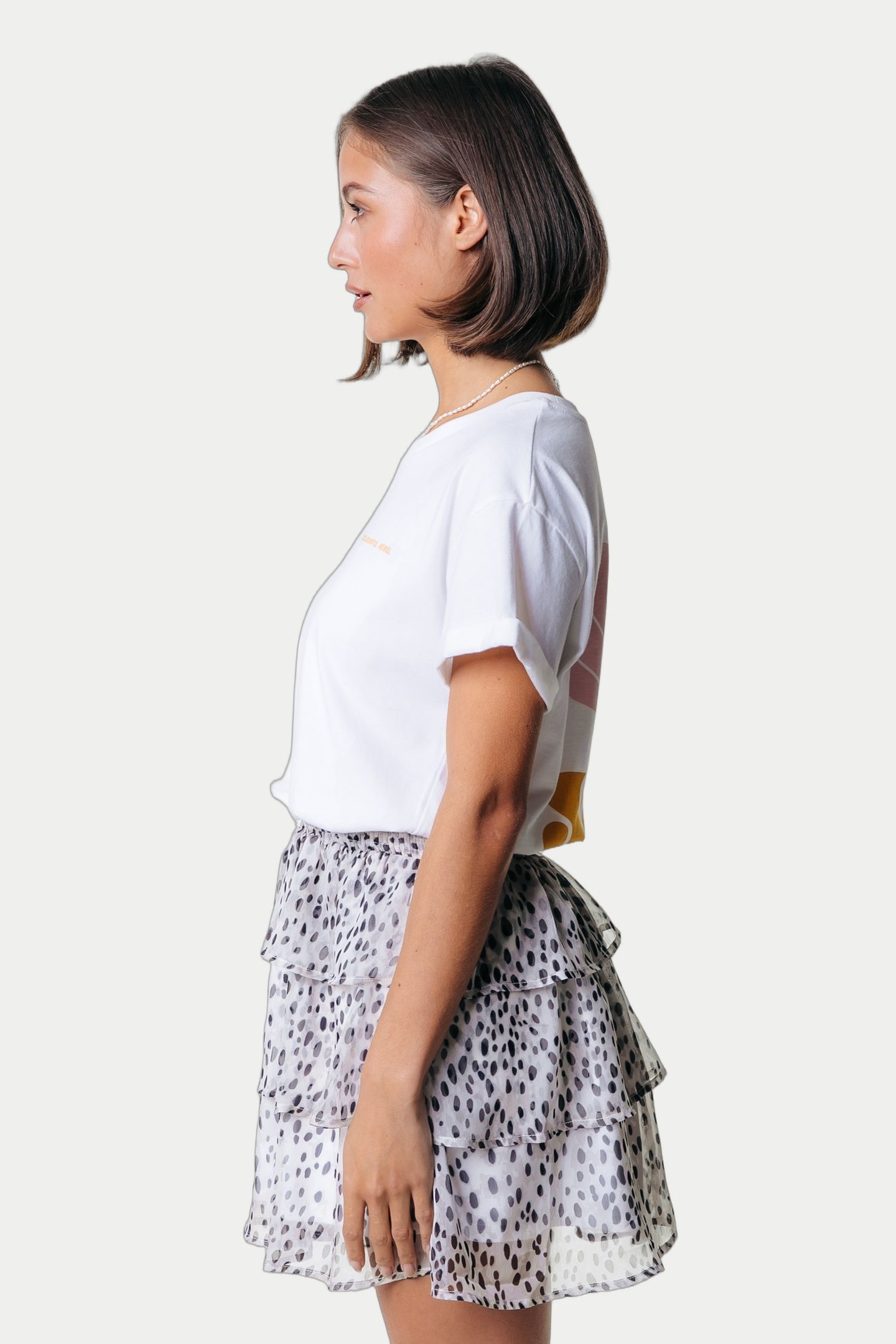 DAPHNE CHEETAH PLEATED MINI RUFFLE SKIRT BEIGE 3
