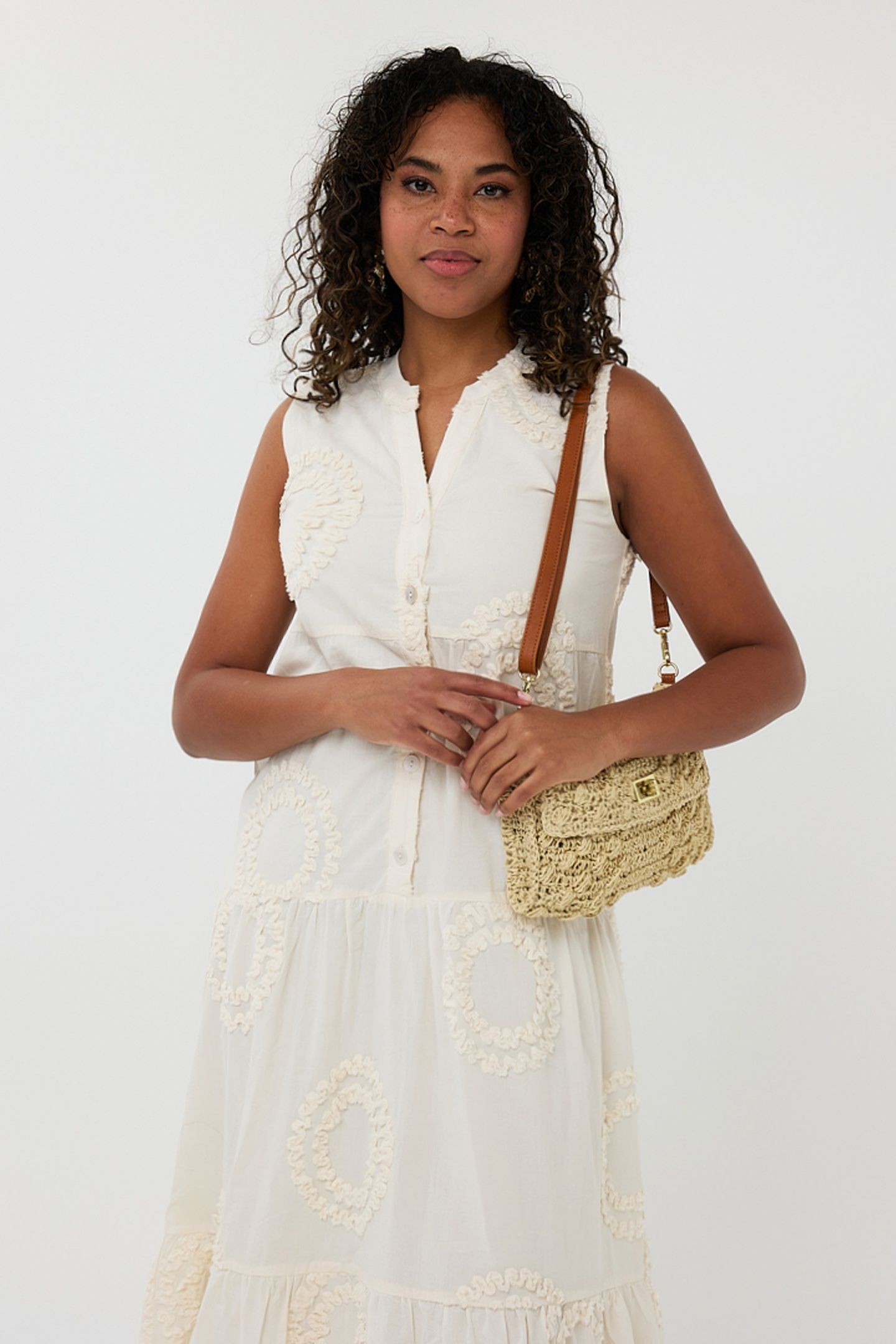 DRESS SLV/LSS 3D CIRCLED EMBROIDERY OFF WHITE 1