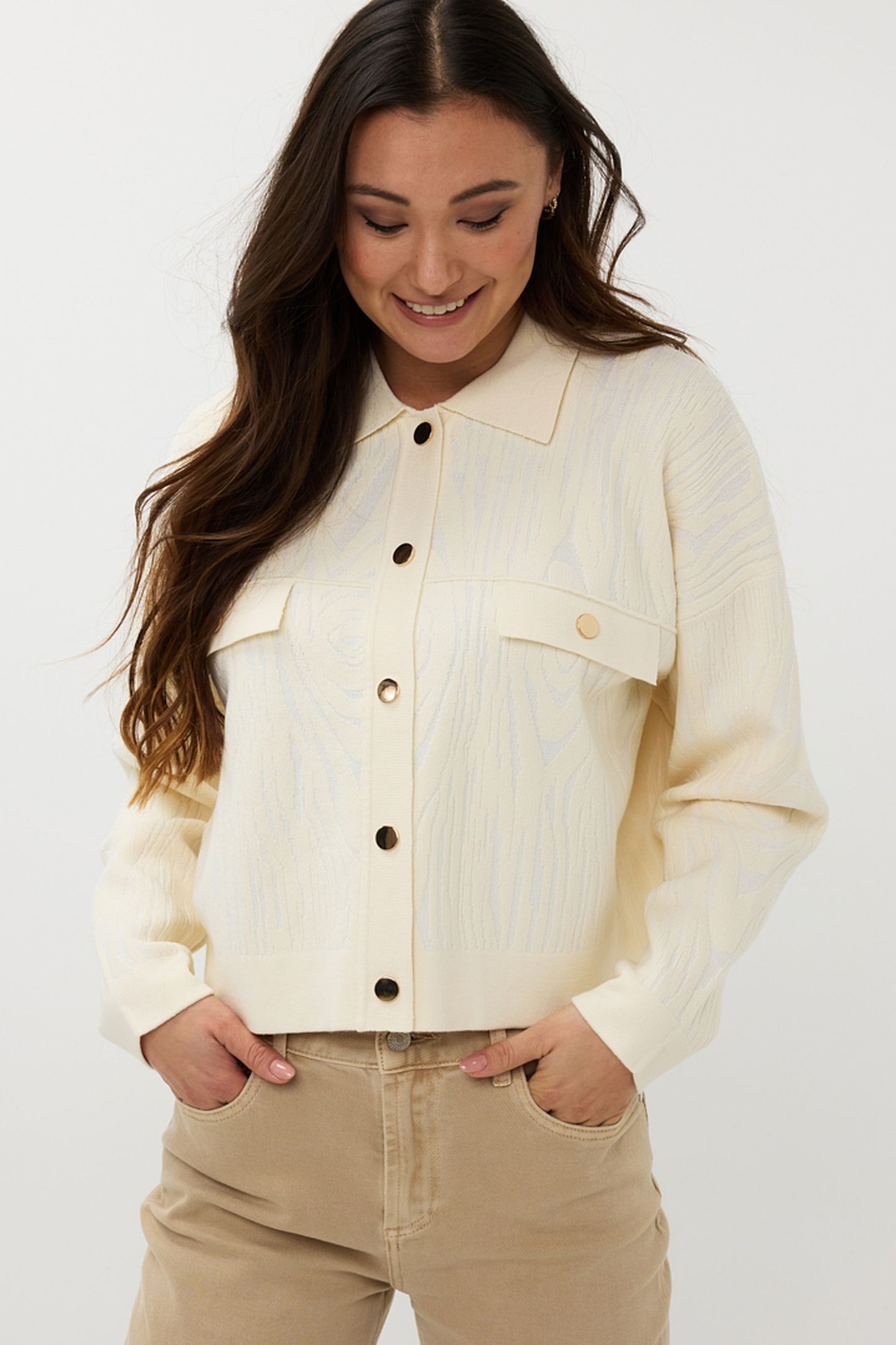 CARDIGAN JACQUARD 2TONE OFF WHITE 2
