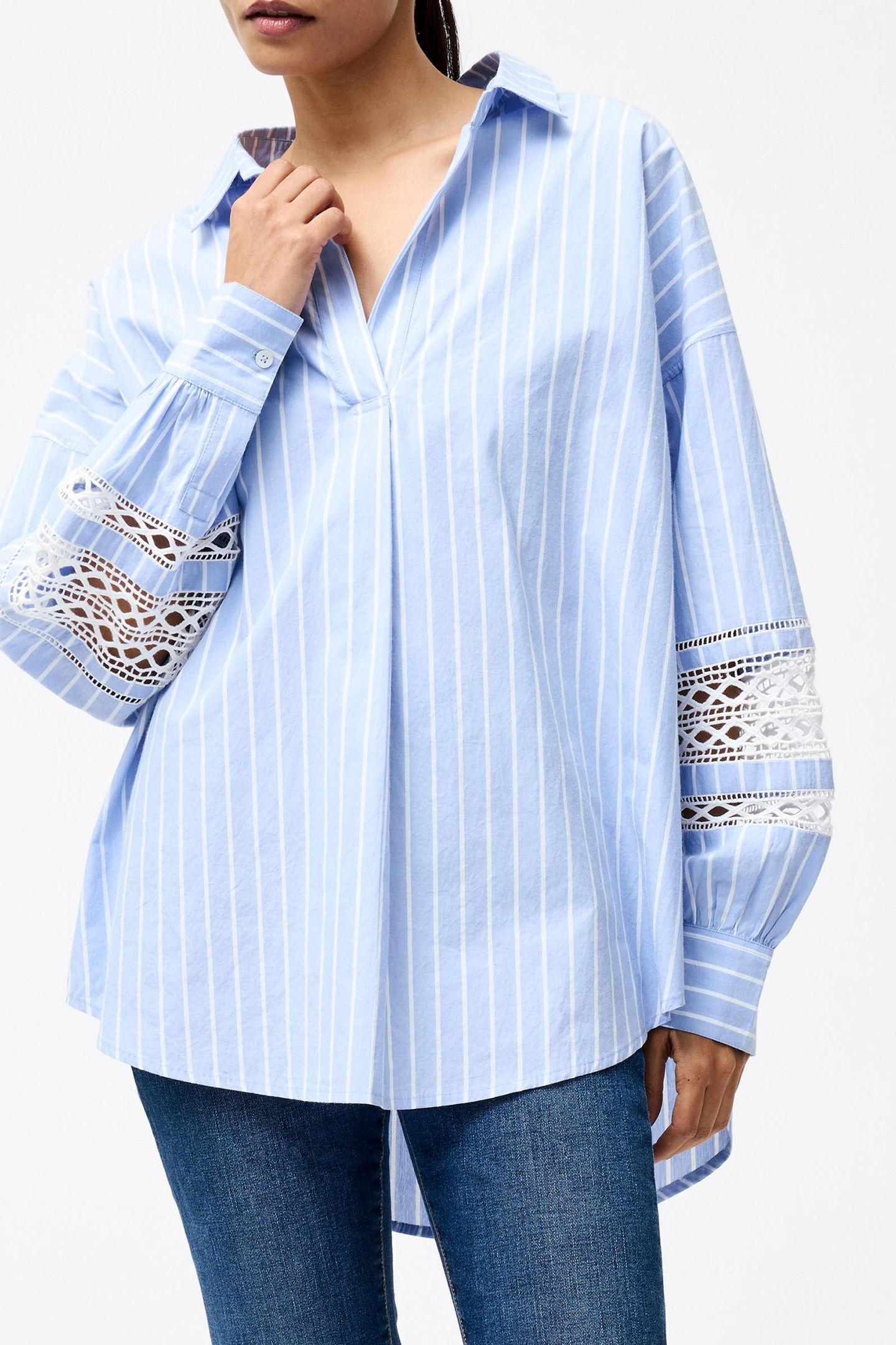 CAMBRIA COTTON STR TRIM SHIRT BLUE/WHITE 1