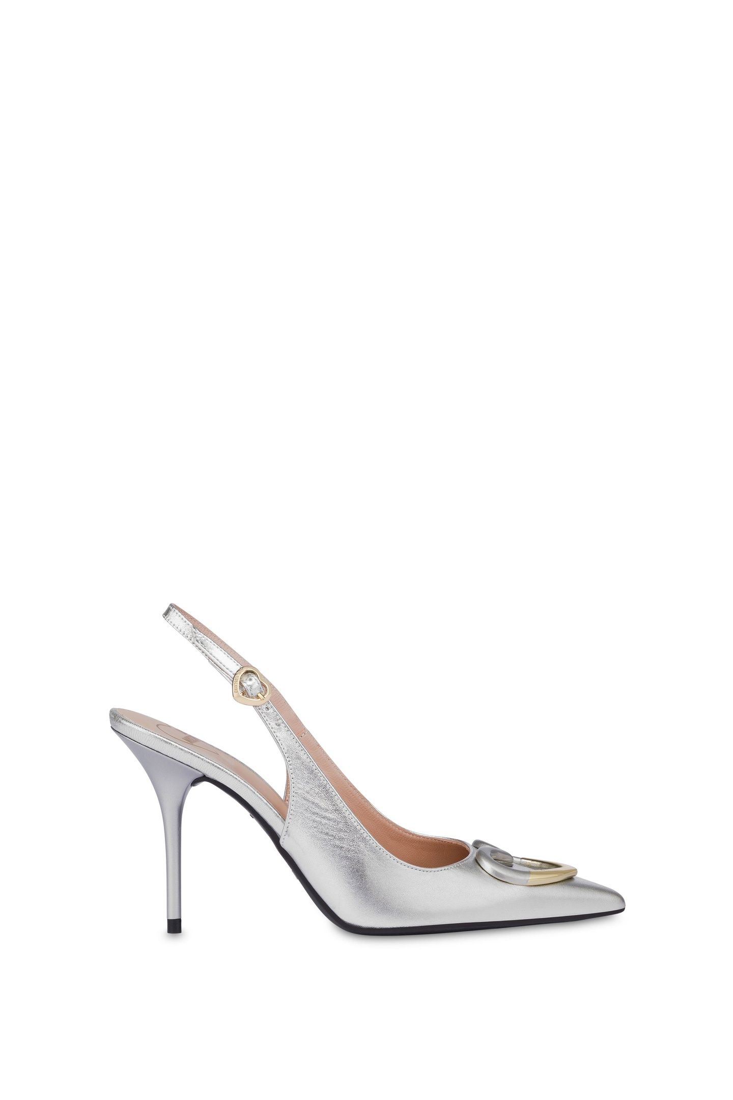 HEART PLAQUE LAMINATED NAPPA LEATHER SLINGBACK SILVER 3