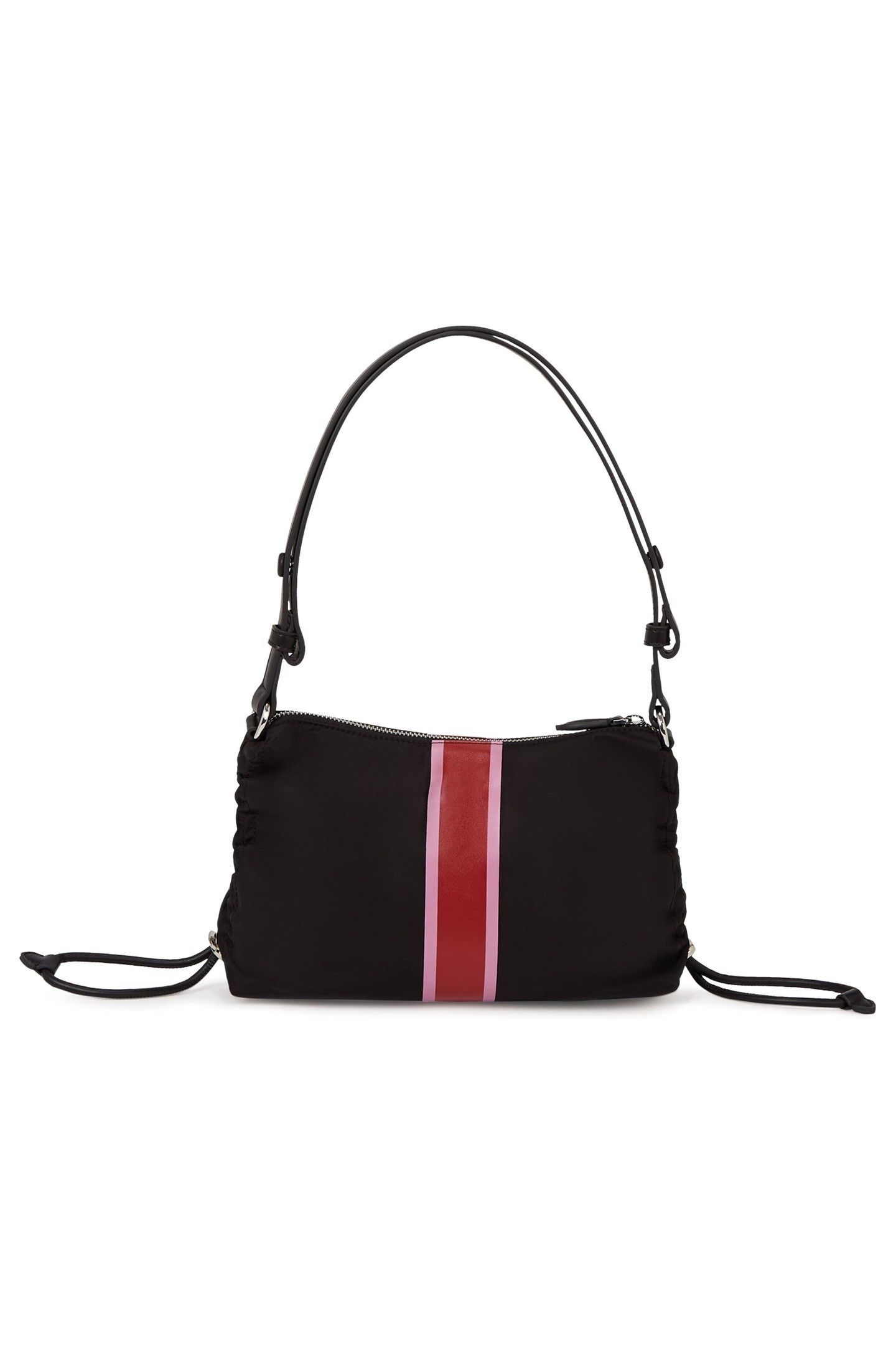 IKON NYLON STRIPE SMALL SHOULDER BAG DRAWSTING BLACK 2