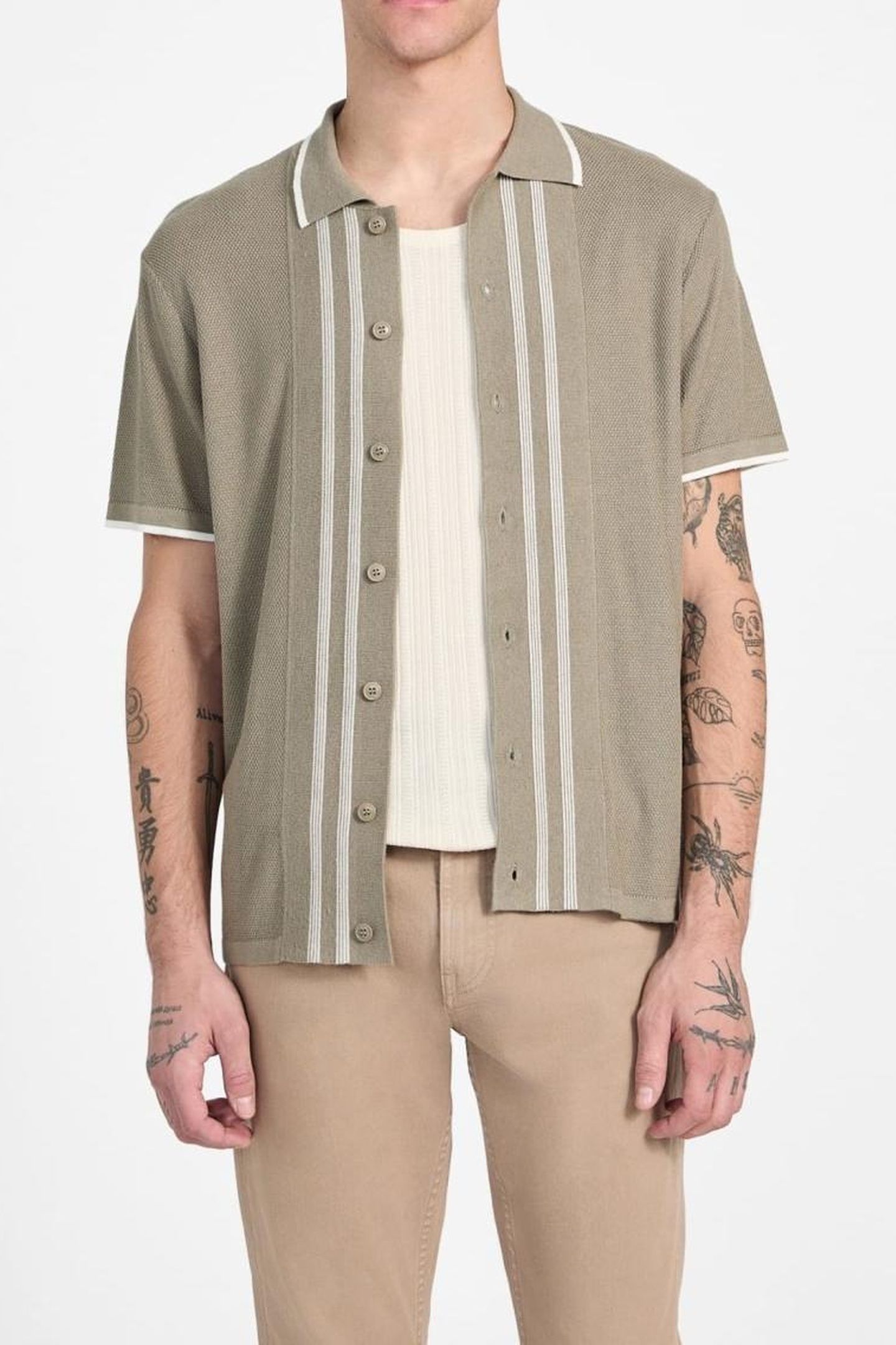 GUESS ECO SS TYLER STRIPE SWTR SAGE PLANT MULTI 2