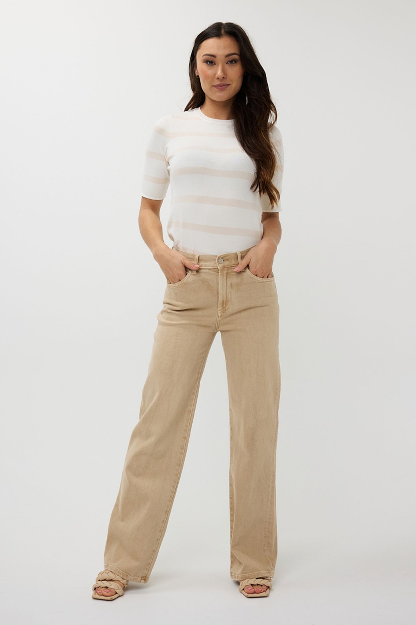 TOP SLV/LSS STRIPES OFF WHITE / SAND 1