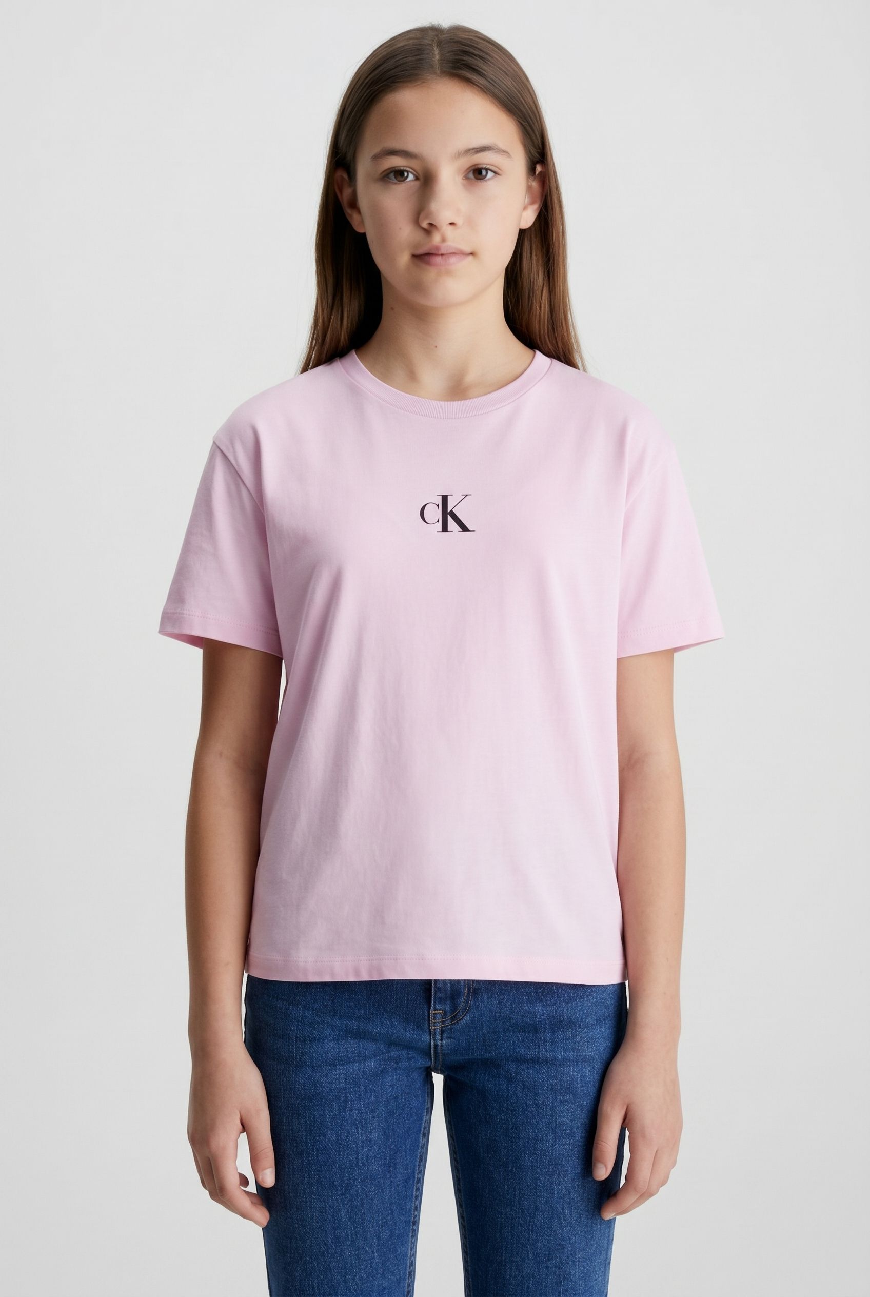 GIRLS CK LOGO BOXY T-SHIRT PEARLY PINK 1